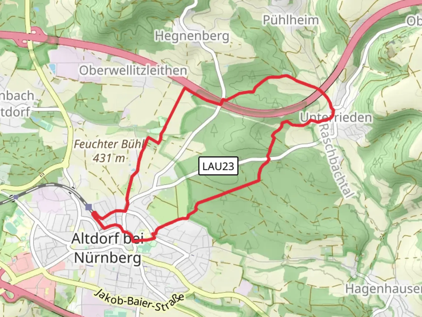 An image depicting the trail Altdorf Loop and its surrounding area.