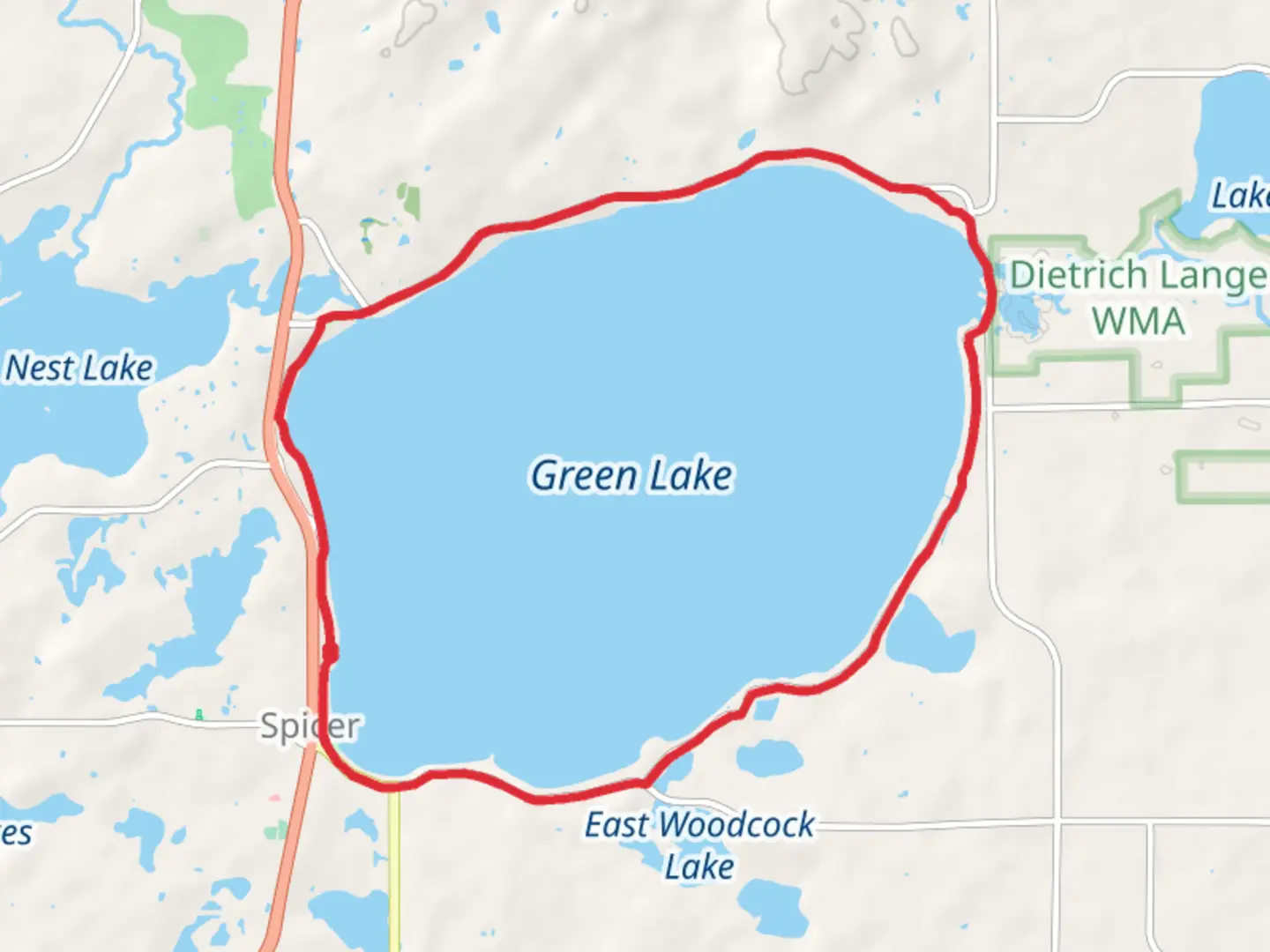 An image depicting the trail Green Lake Loop and its surrounding area.