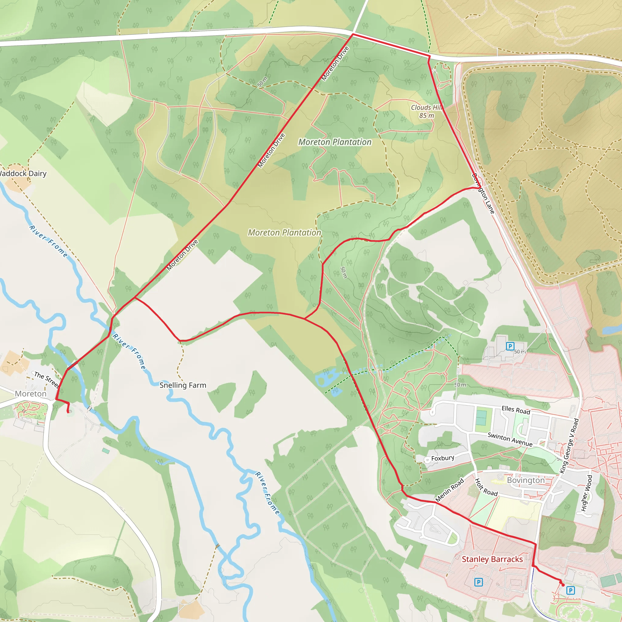 Bovington to Moreton Loop mobile static map