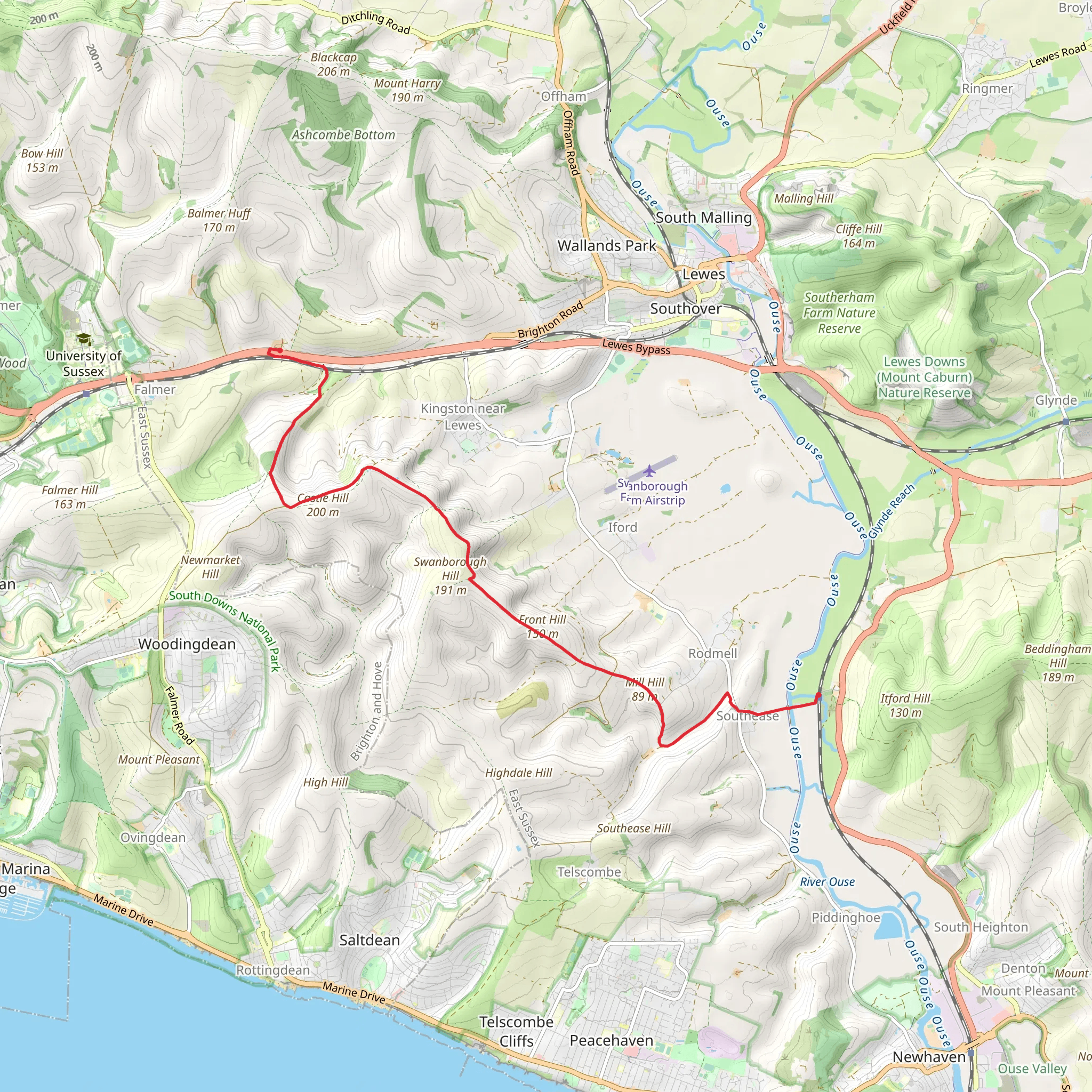 Housedean Farm to Southease mobile static map