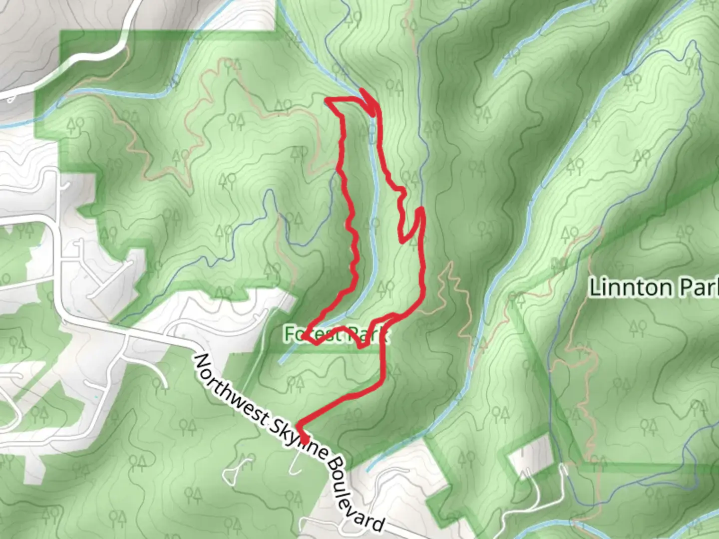 An image depicting the trail Northwest BPA Road and Wildwood Trail and its surrounding area.