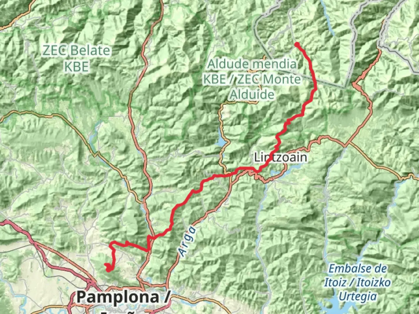 An image depicting the trail GR 225 La Fuga de Ezkaba 1938 and its surrounding area.