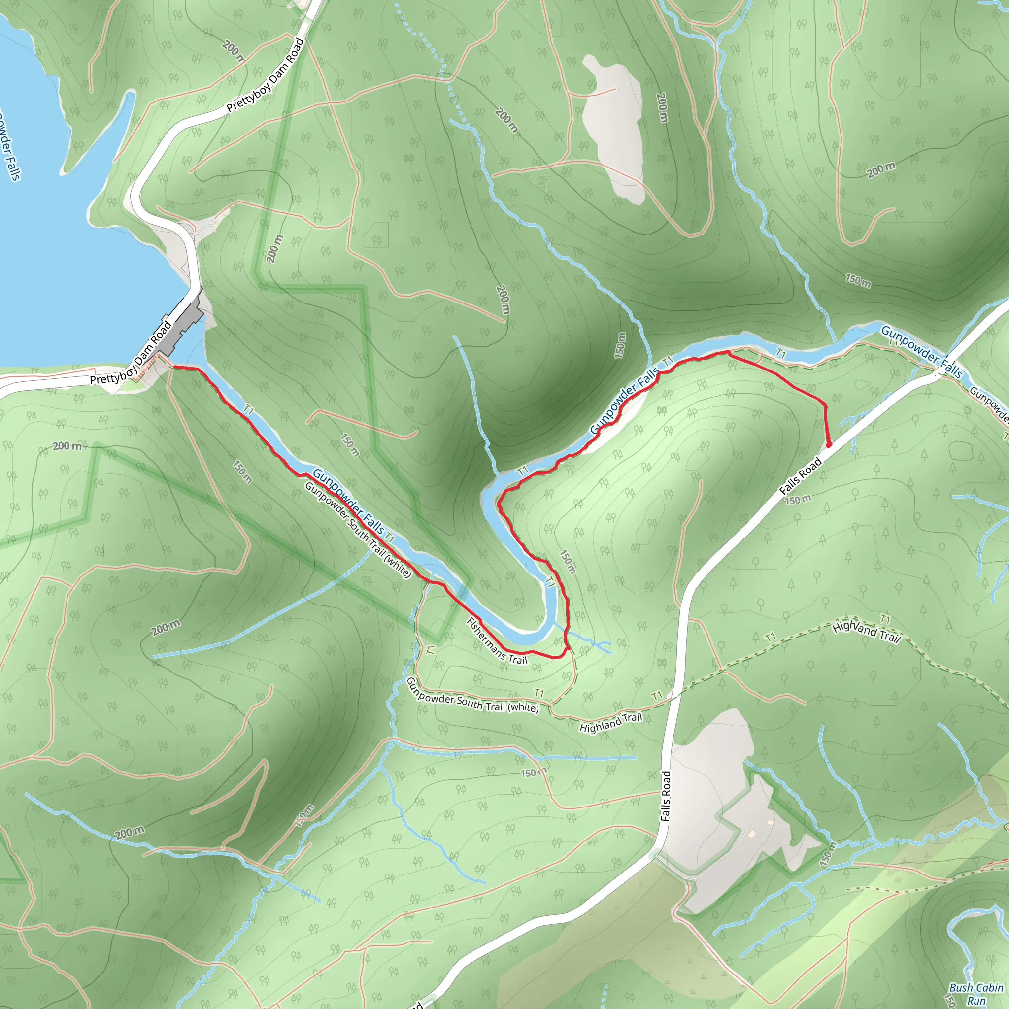 Gunpowder South Trail - white and Fishermans Trail mobile static map