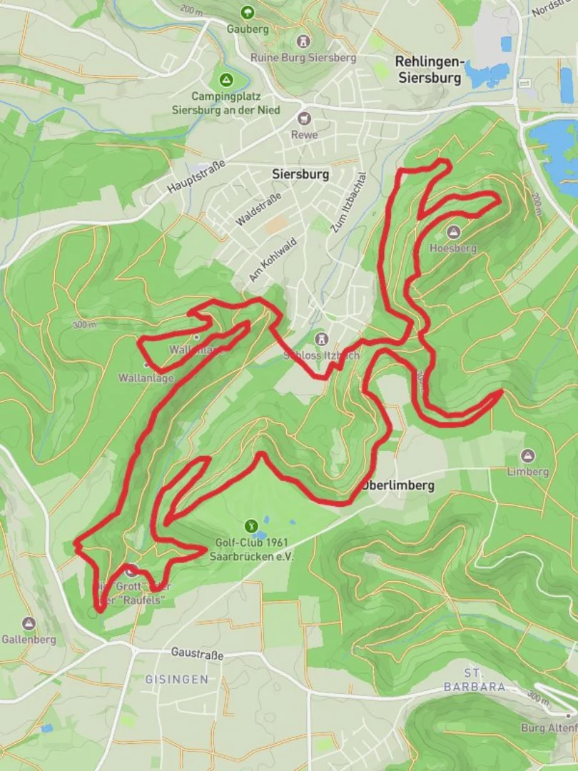 An image depicting the trail Siersburg Loop via Konigsberg and its surrounding area.