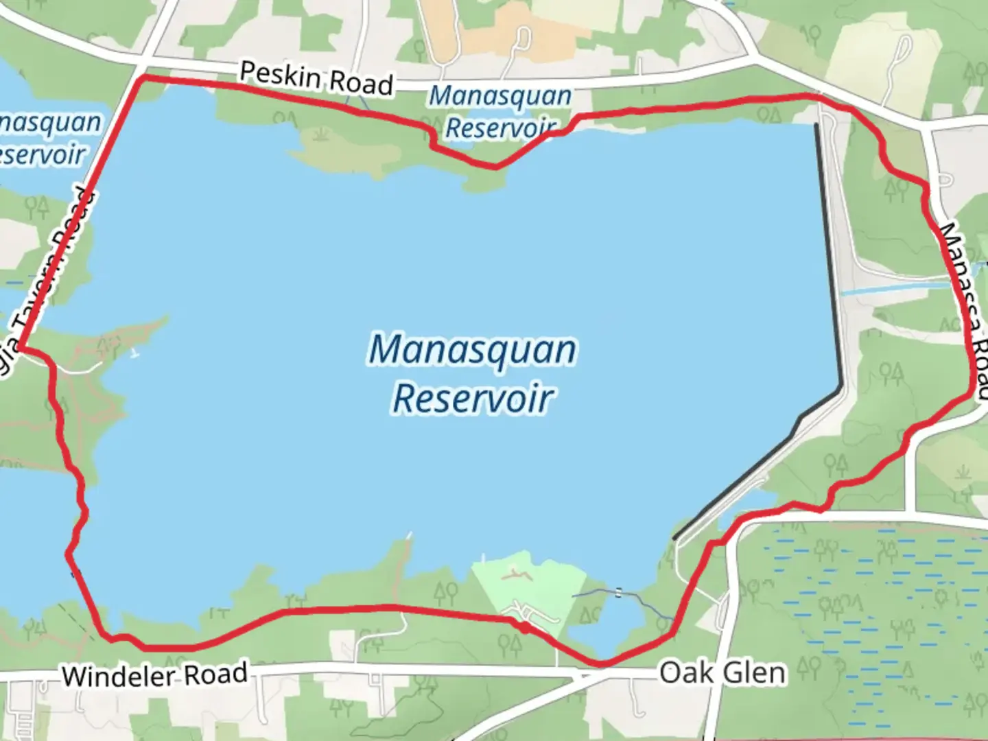 An image depicting the trail Manasquan Reservoir Loop and its surrounding area.