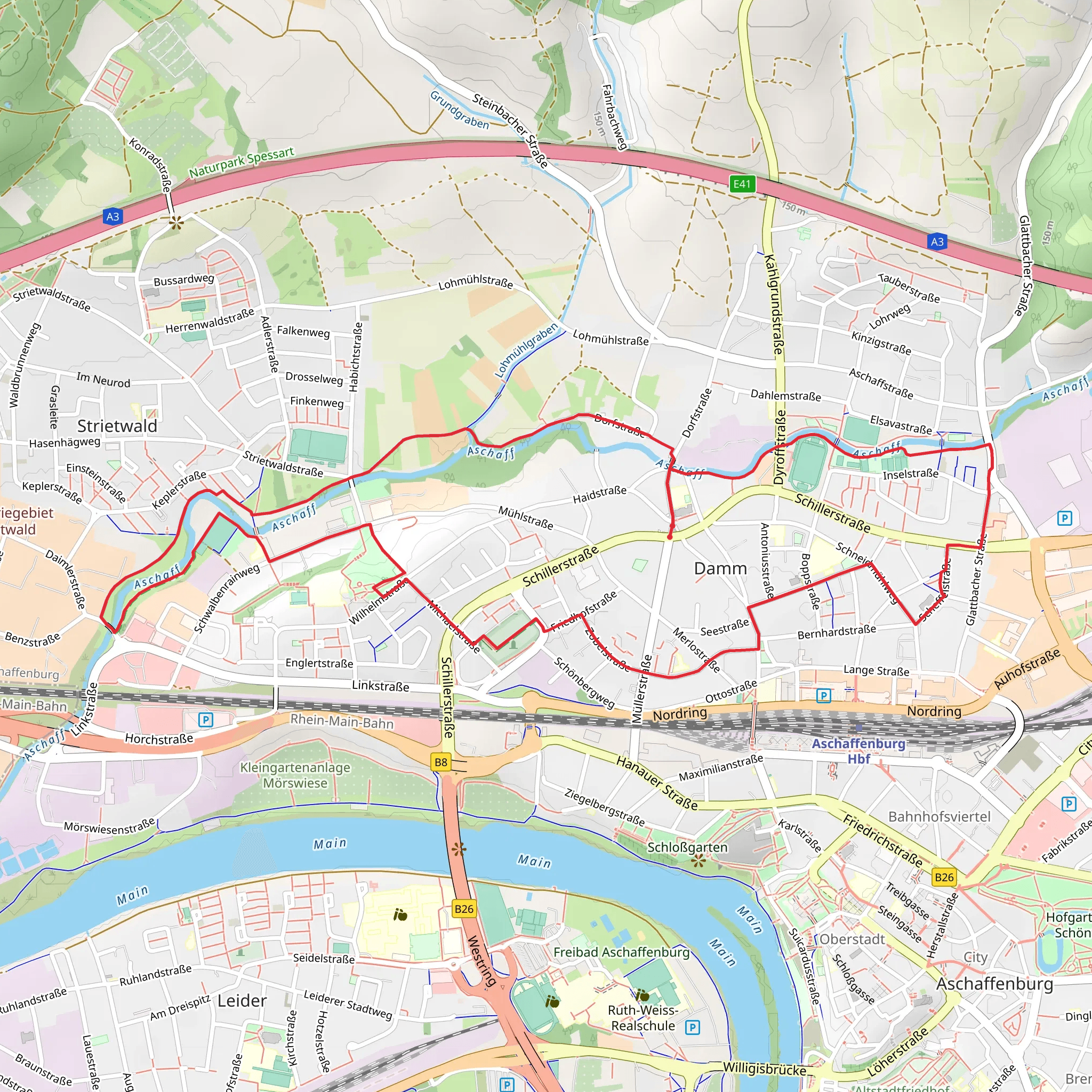 Kulturweg Aschaffenburg mobile static map