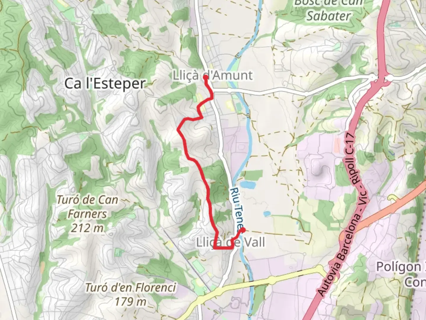 An image depicting the trail Sant Baldiri - The Towers PR C 32-1 and its surrounding area.