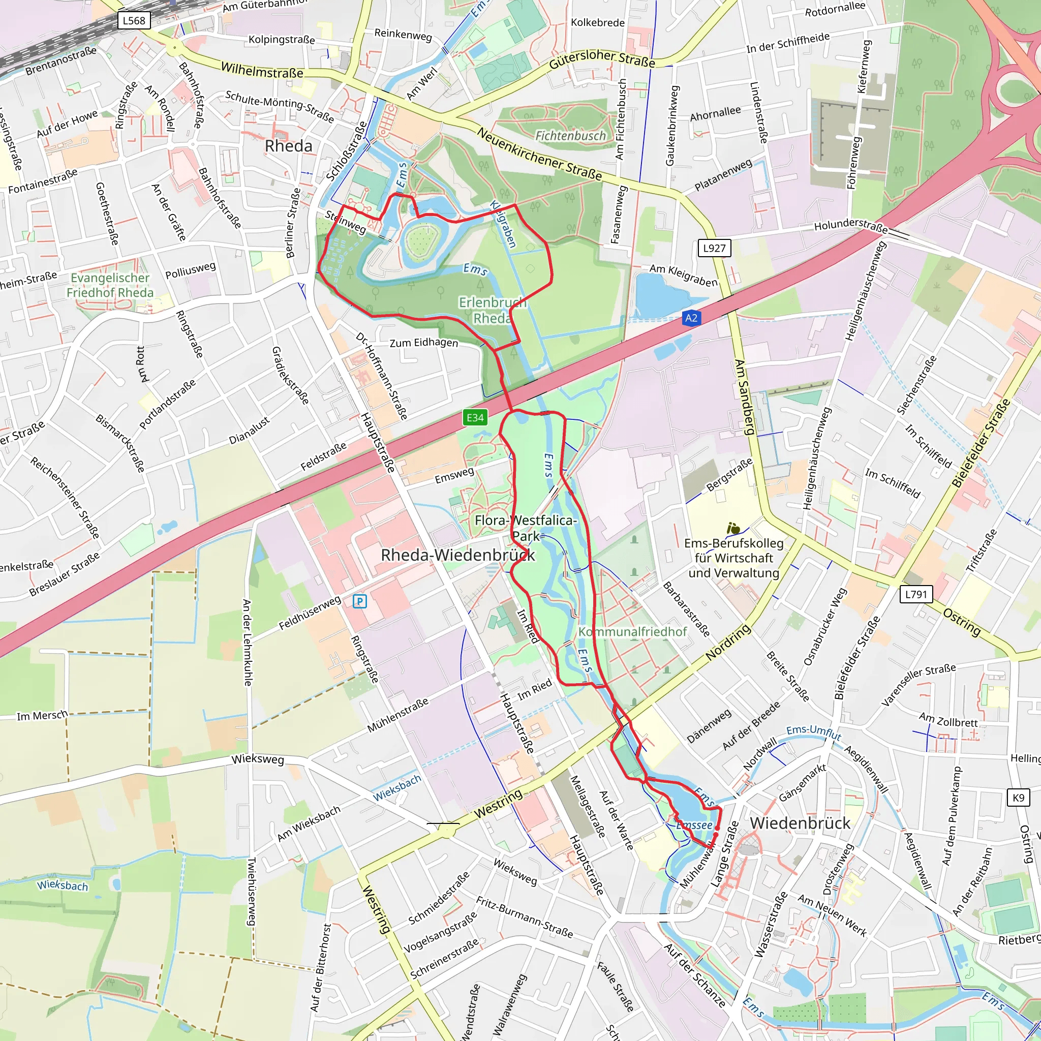 Schlossgarten, Erlenbruch, Flora Westfalica Park and Emssee Loop mobile static map
