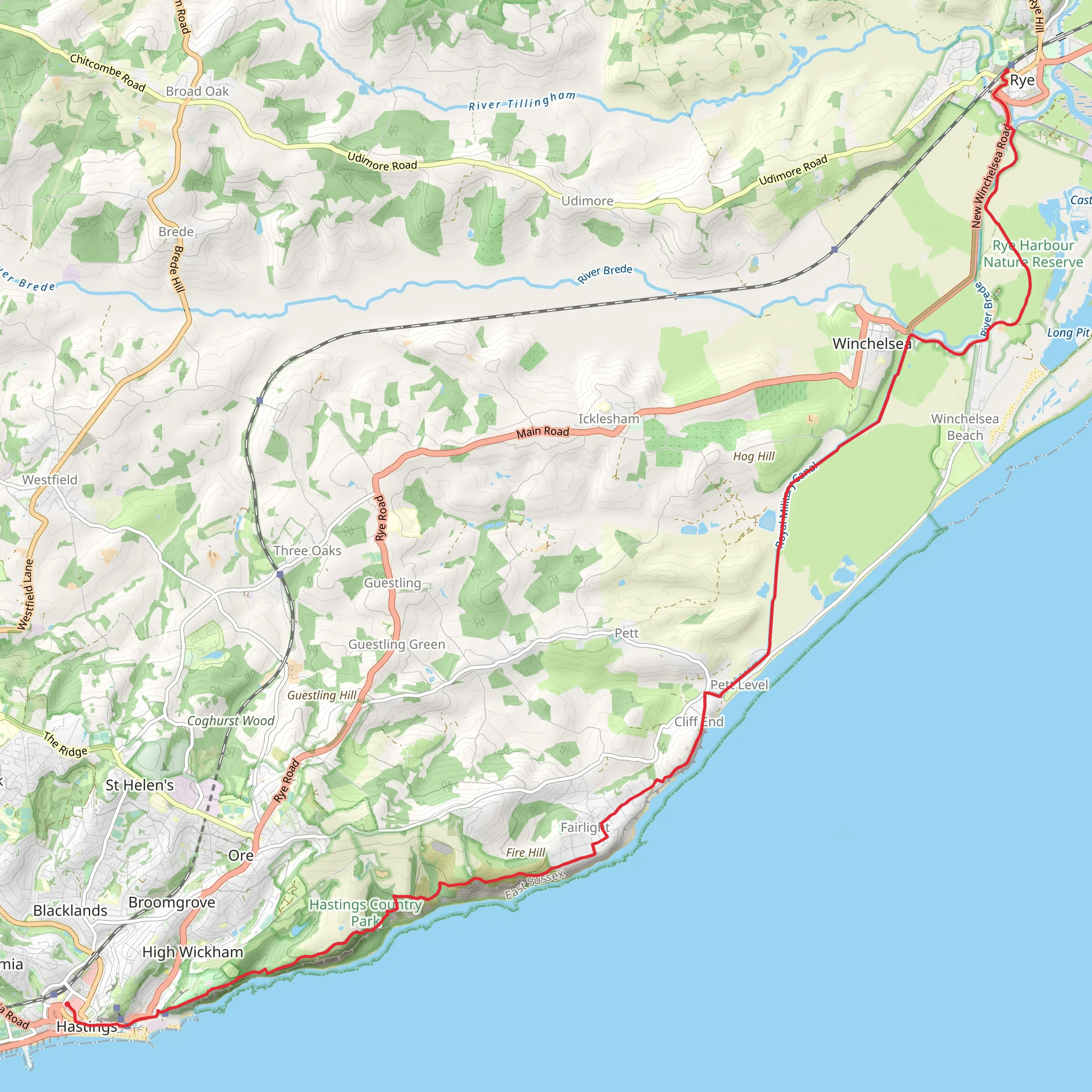 Hasting to Rye Coastal Walk mobile static map