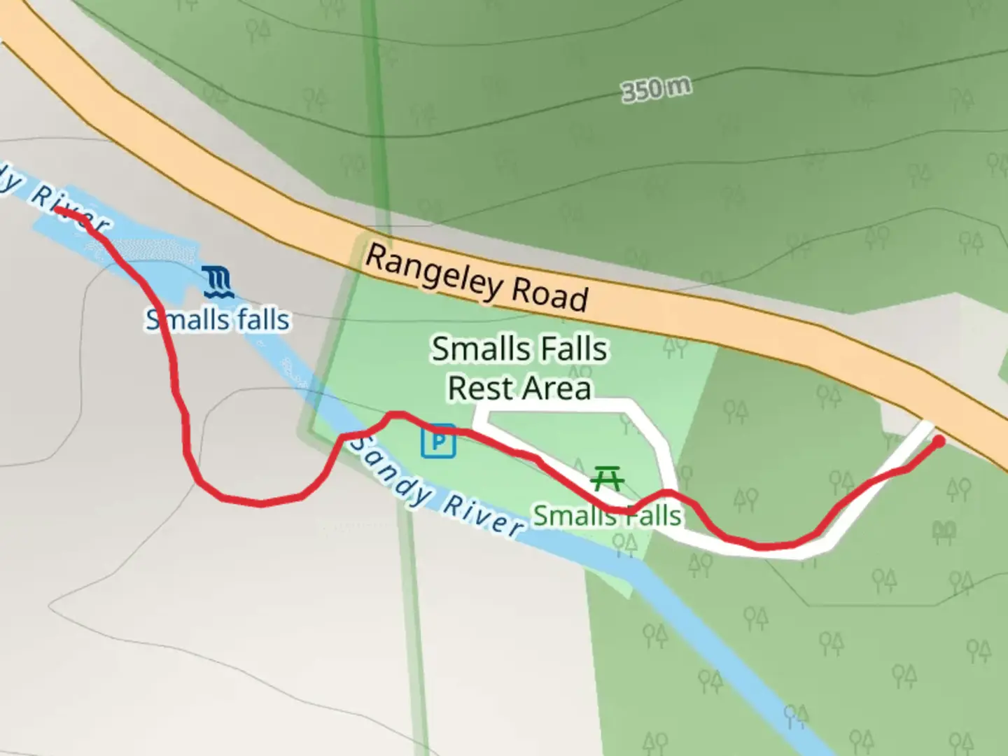 An image depicting the trail Small Falls and Sandy River and its surrounding area.