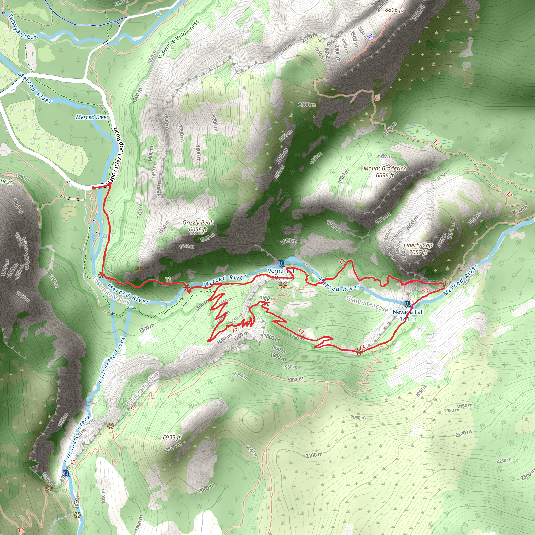 Liberty Cap, Merced River and Emerald Pool Loop mobile static map