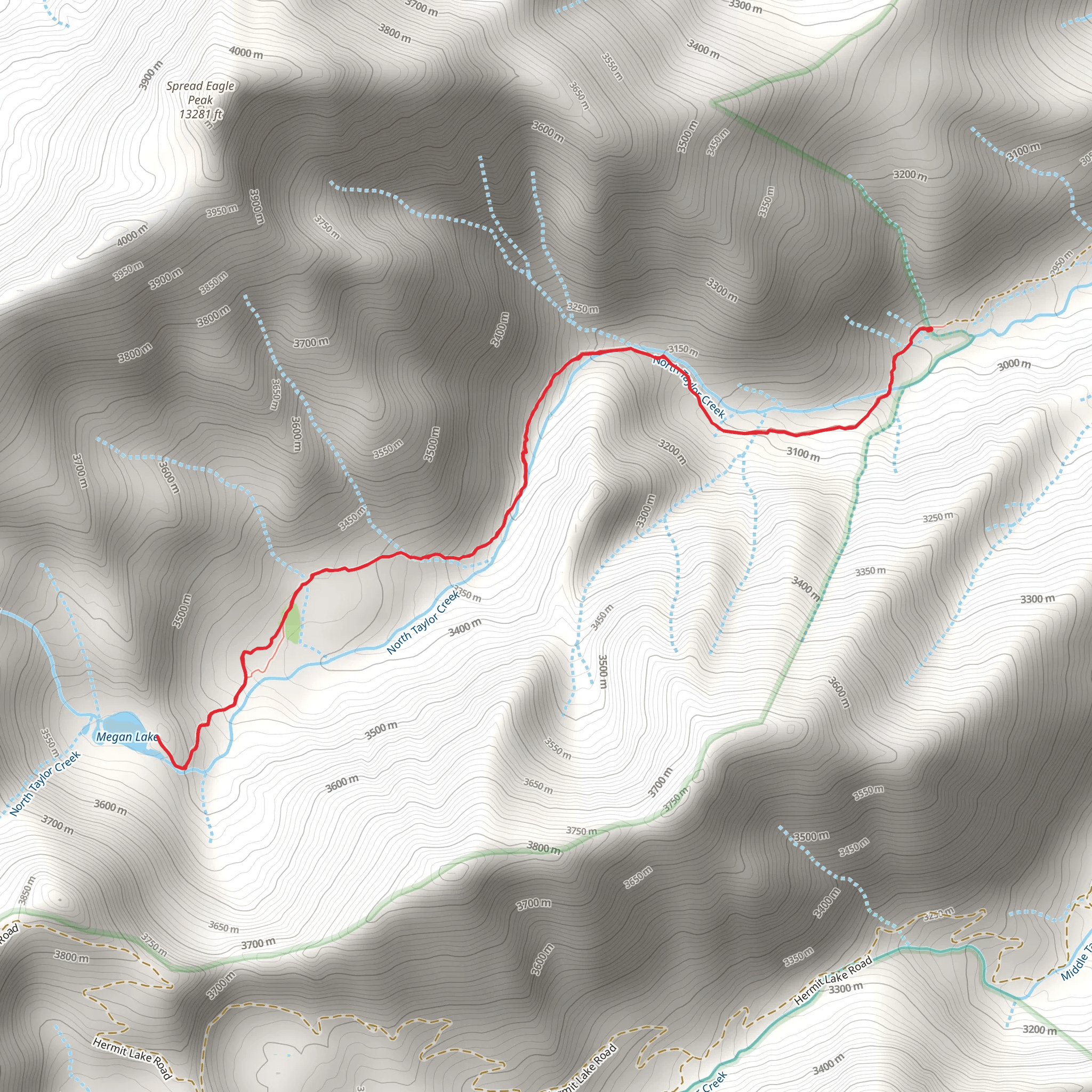 Megan Lake via North Taylor Trail mobile static map