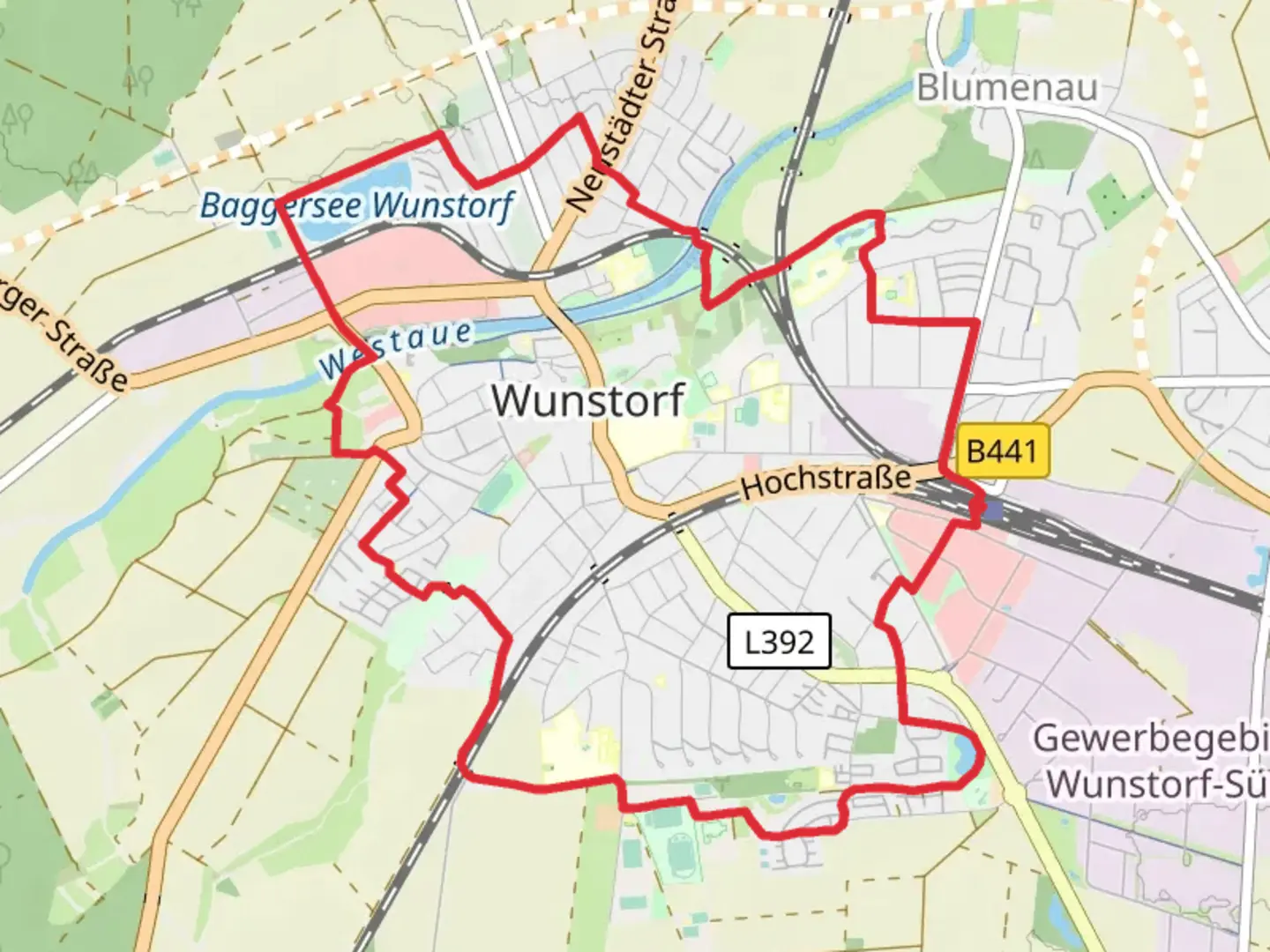 An image depicting the trail Wunstorf Loop via Baggersee Wunstorf and its surrounding area.