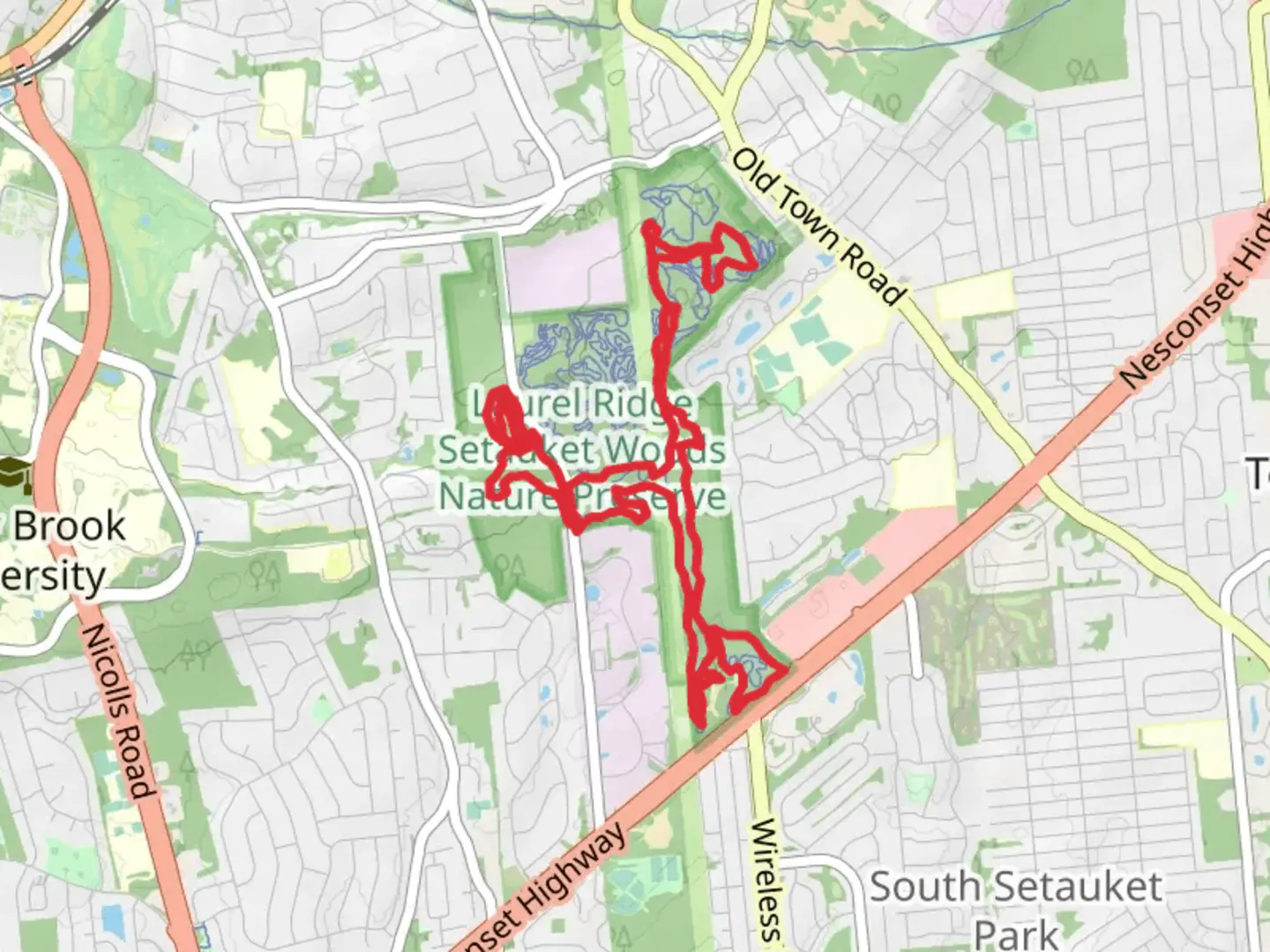 An image depicting the trail Setauket Park Trail and its surrounding area.