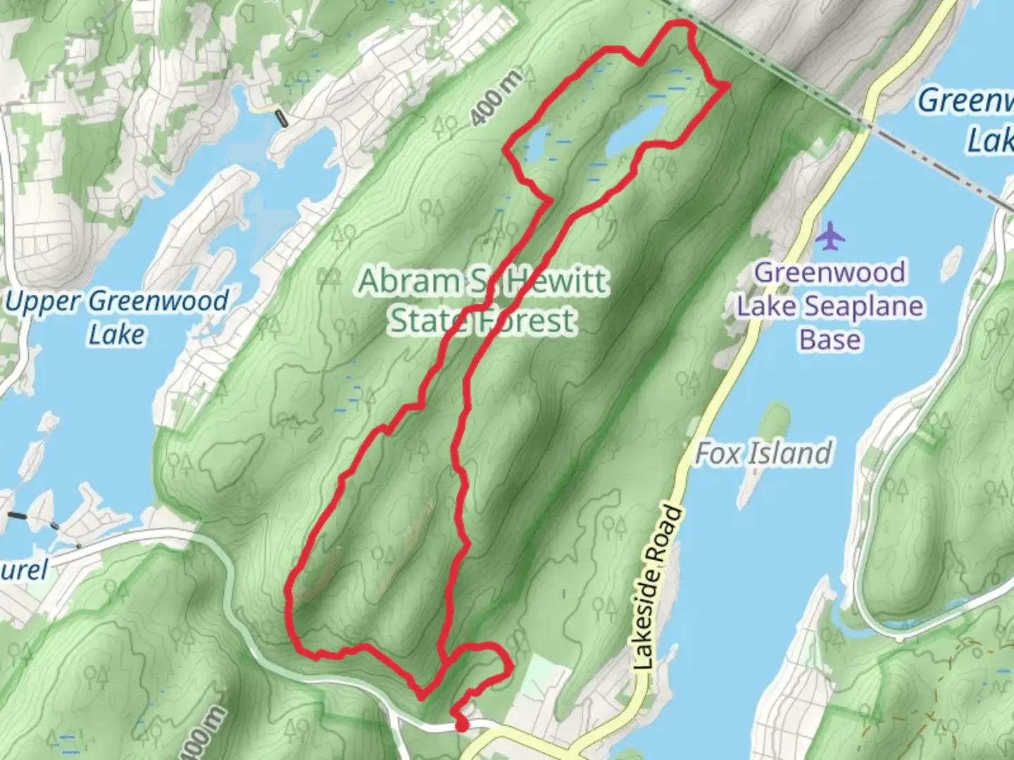 An image depicting the trail Surprise Lake, West Pond Loop via Earnest Walter Trail and Quail Trail and its surrounding area.