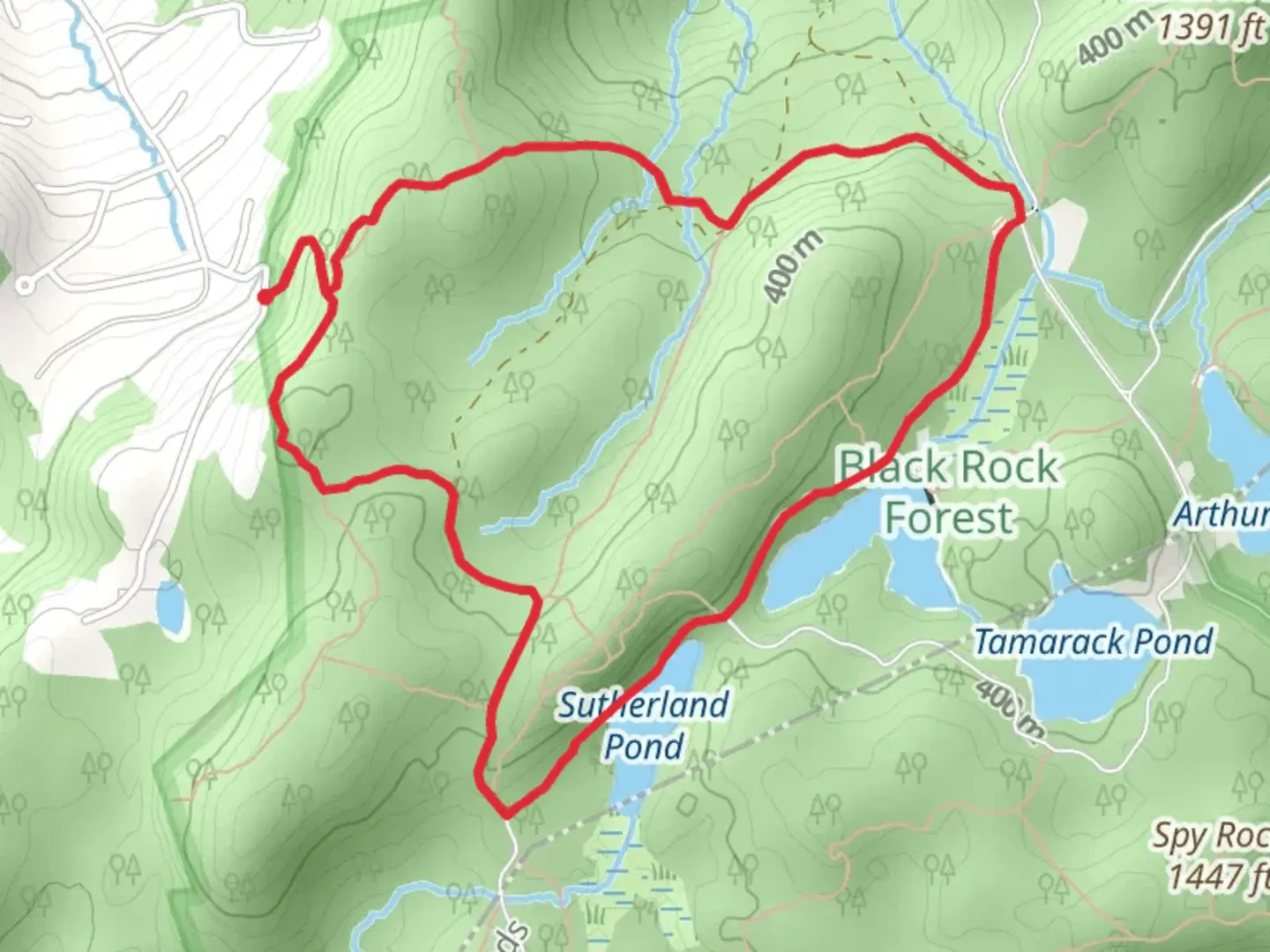 An image depicting the trail Sutherland Road Loop and its surrounding area.