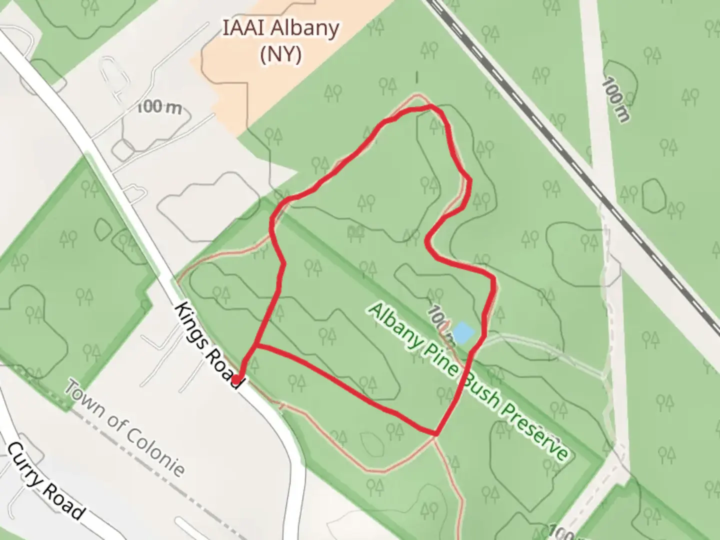 An image depicting the trail Kings Highway Barrens Red Trail Loop and its surrounding area.