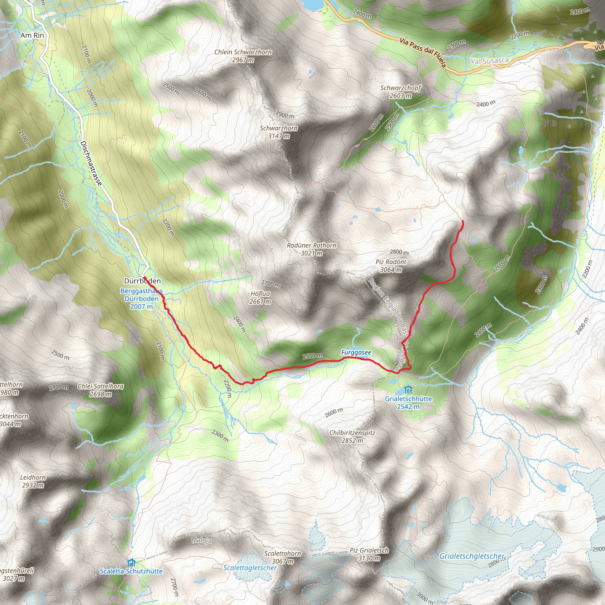 Durrboden to Fuorcla da Grialetsch and Fuorcla Radont mobile static map