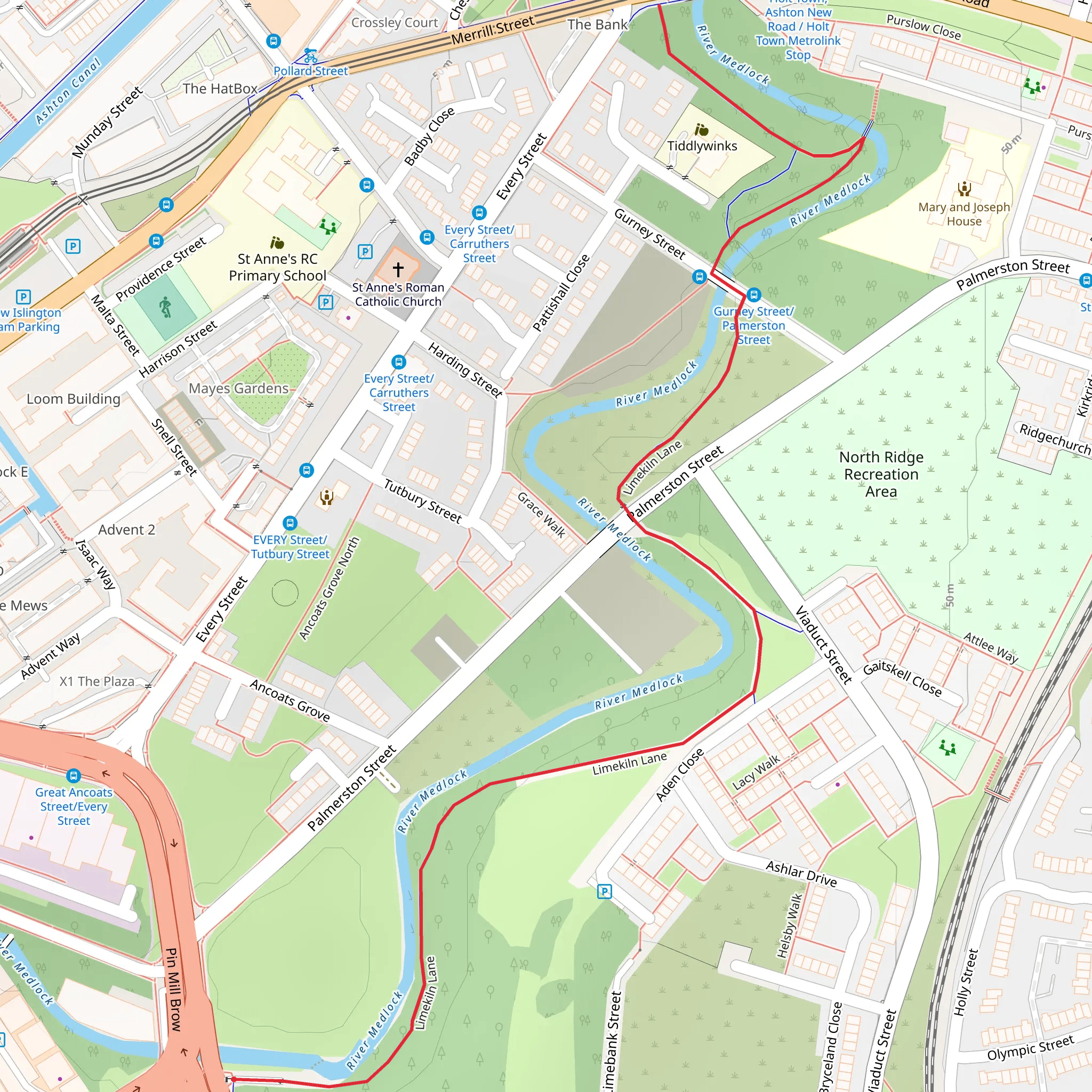 River Medlock Walk - Manchester Piccadilly mobile static map