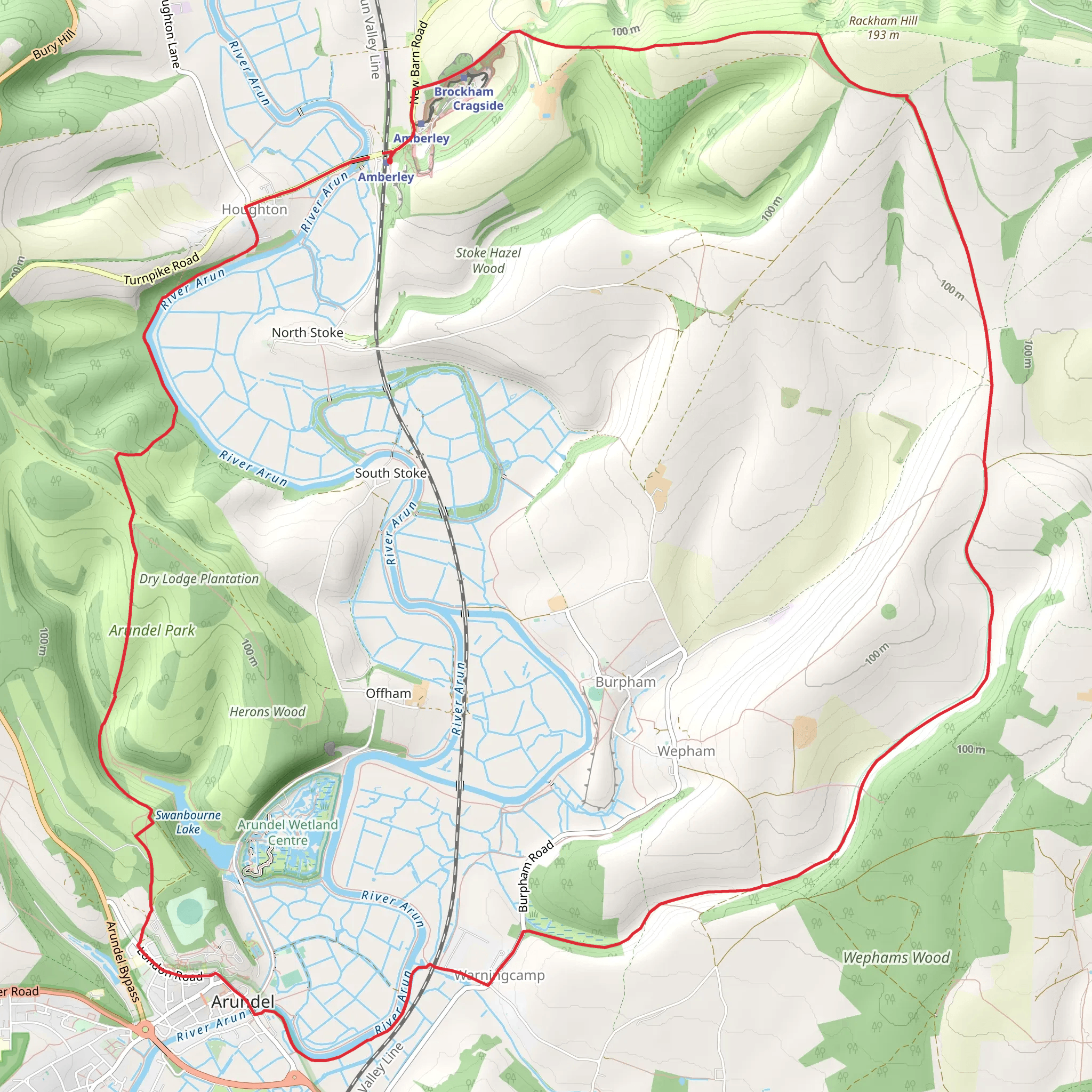 Amberley Circular via Arundel mobile static map