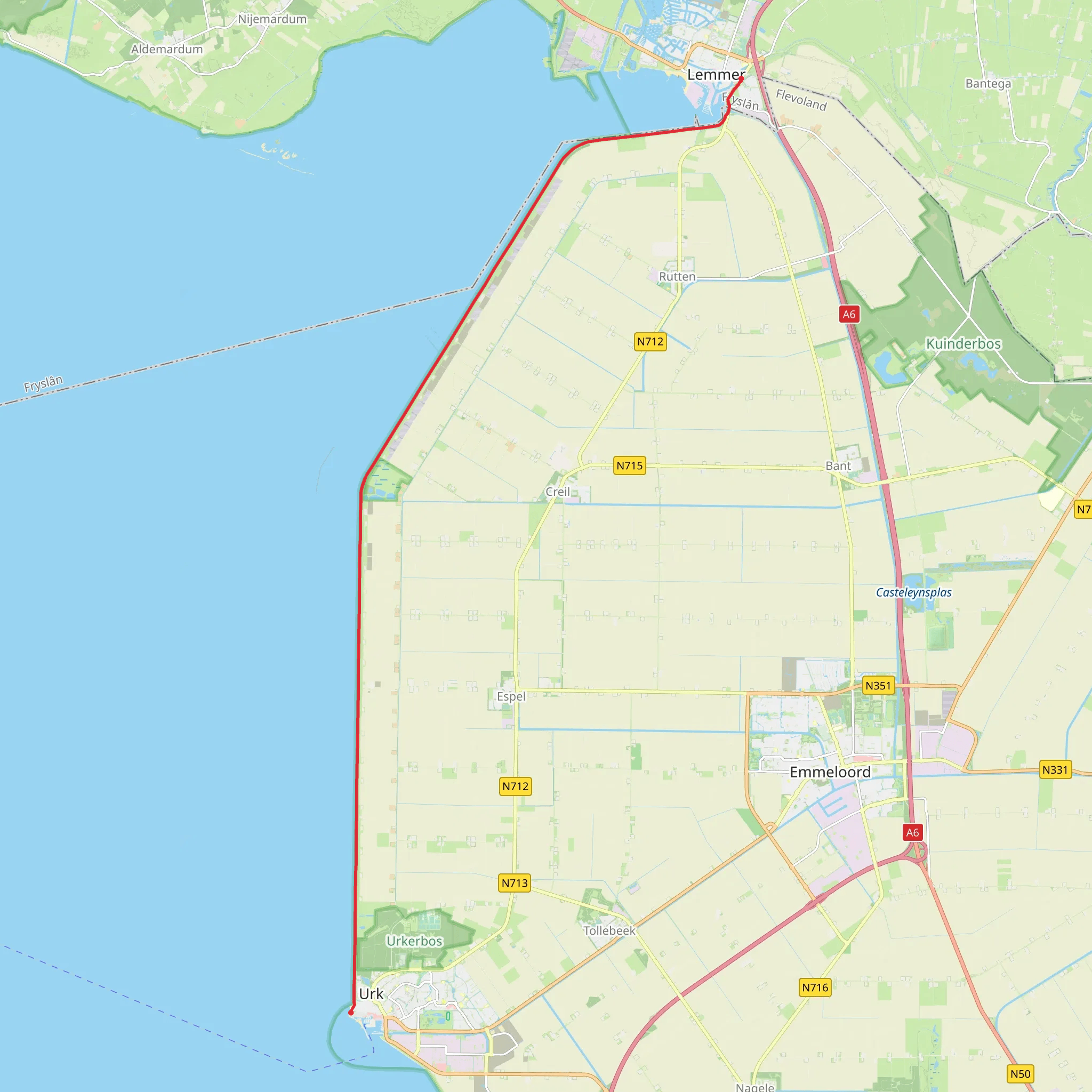 Urk to Houtmolen via Ijsselmeer mobile static map