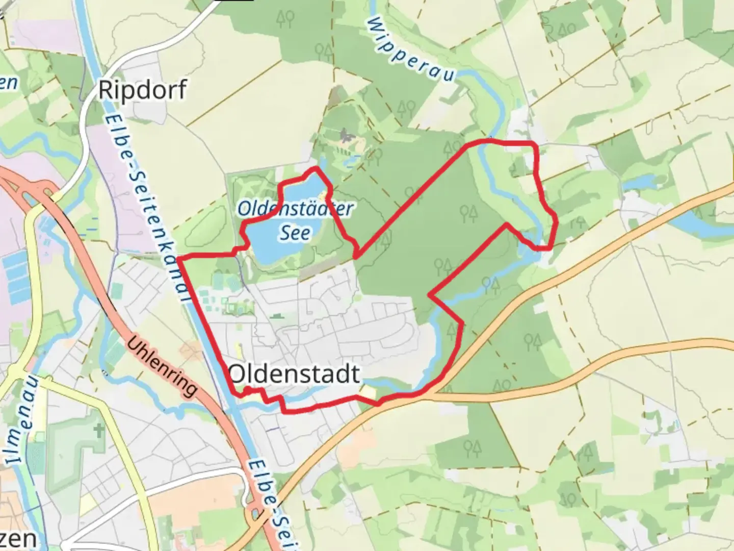 An image depicting the trail Wanderweg and Rundweg O See Loop and its surrounding area.