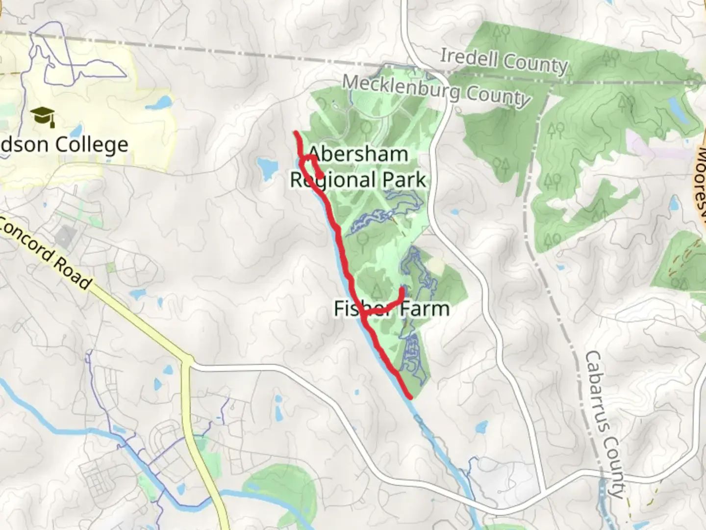 An image depicting the trail West Branch Rocky River Greenway and its surrounding area.