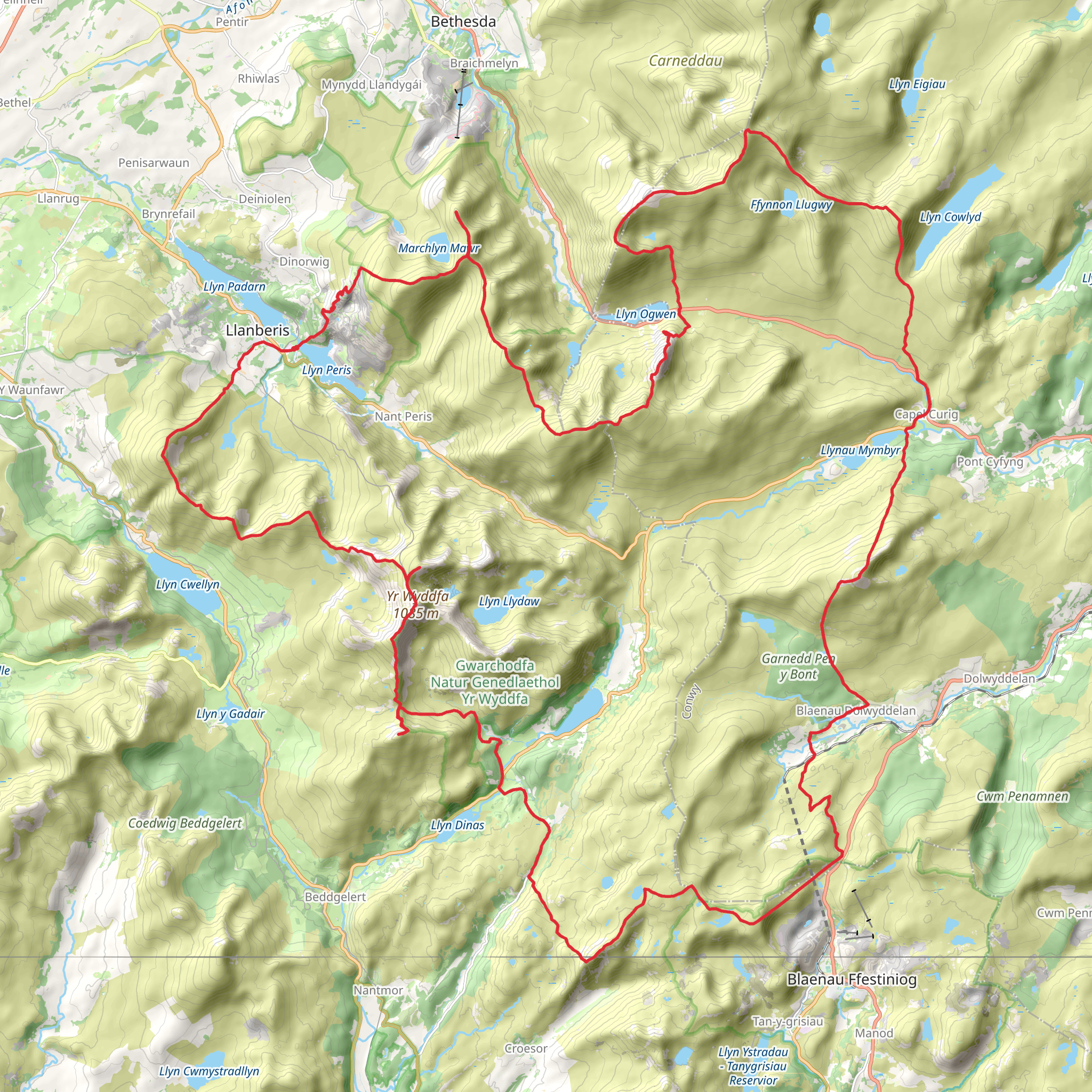24 Peaks Circuit from Llanberis mobile static map