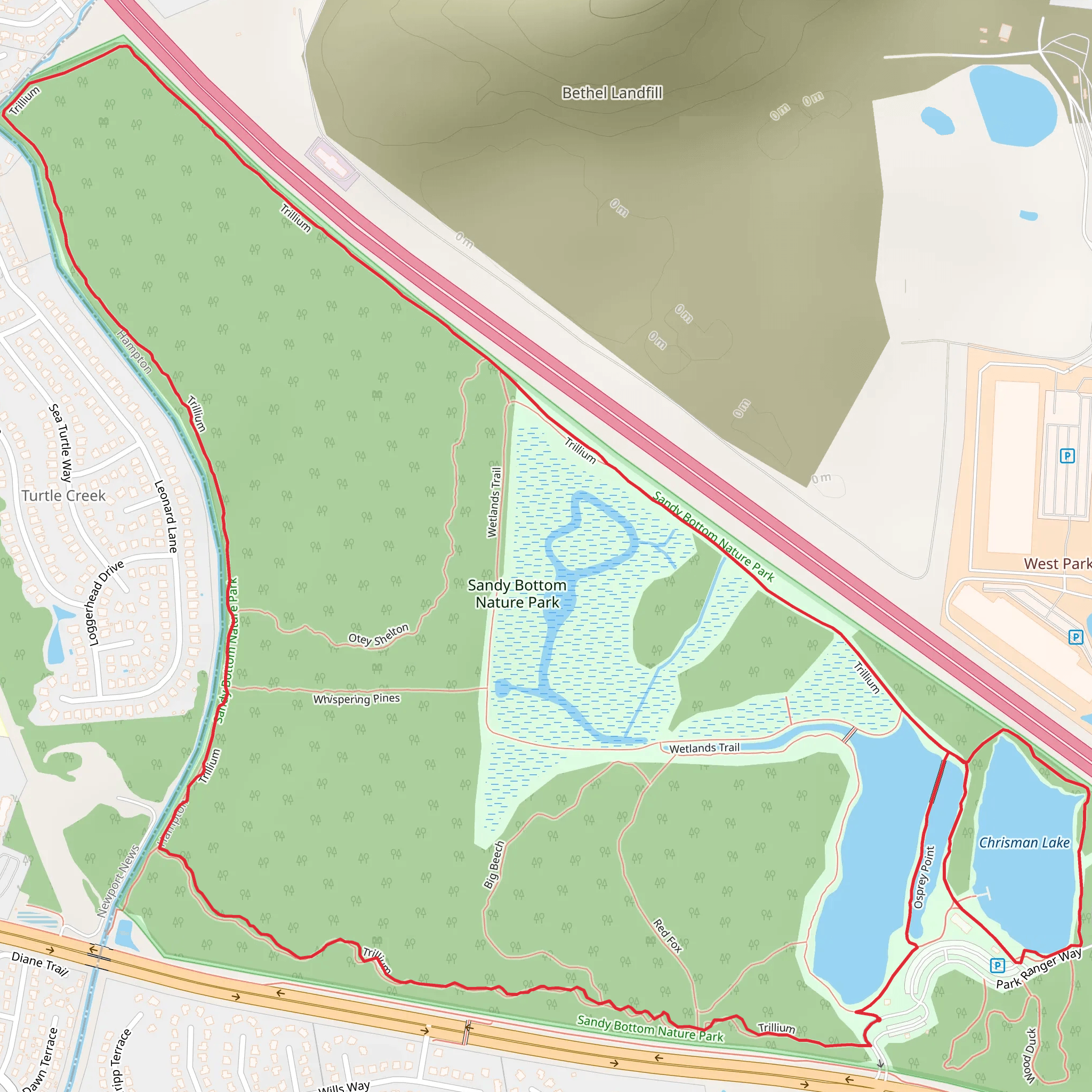 Chrisman Lake - Sandy Bottom Nature Park Loop mobile static map