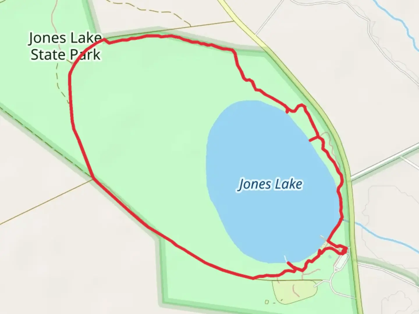 An image depicting the trail Jones Lake Loop and its surrounding area.