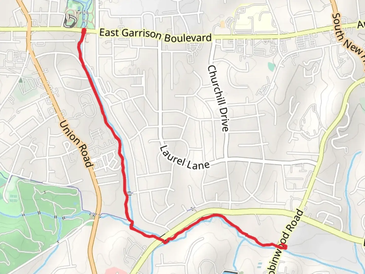 An image depicting the trail Avon and Catawba Creeks Greenway - Lineburger Park and its surrounding area.