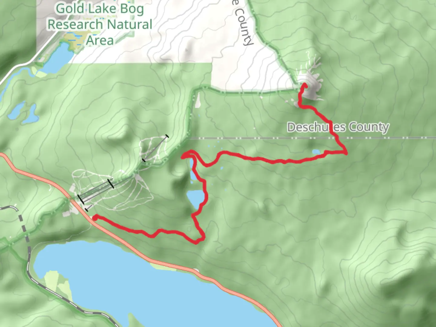 An image depicting the trail Maiden Lake ,Upper and Lower Rosary Lakes and its surrounding area.