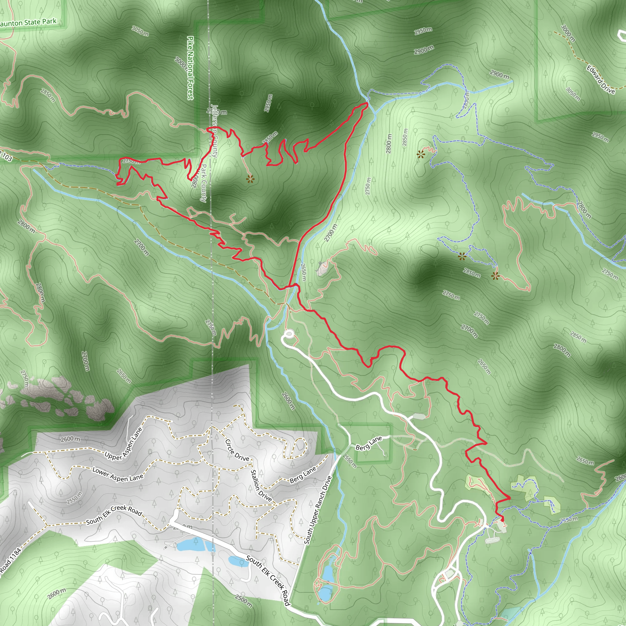 Border Line, Old Mill and Staunton Ranch Trail mobile static map