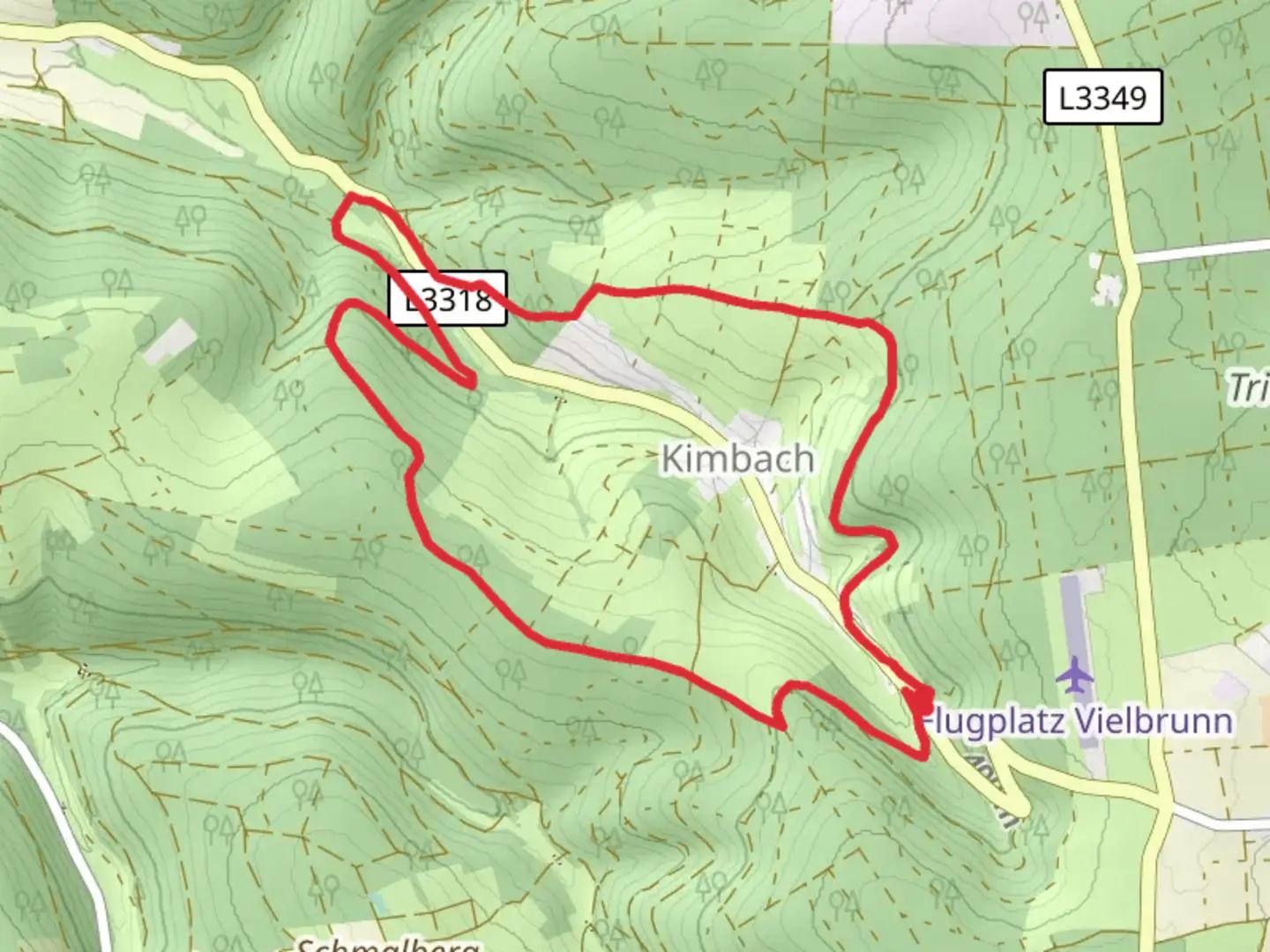An image depicting the trail Rund um Kimbach and its surrounding area.