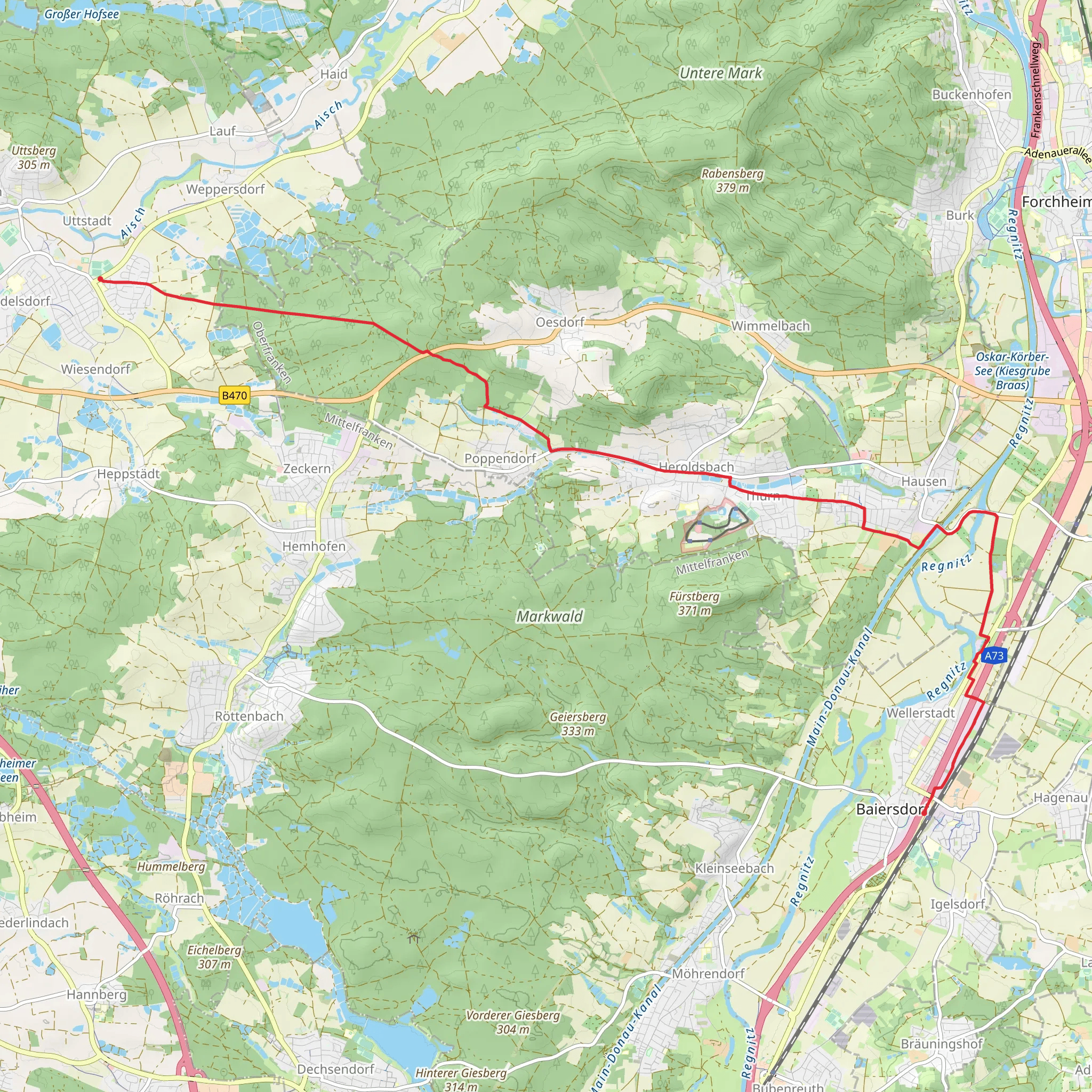 Adelsdorf to Baiersdorf Walk mobile static map