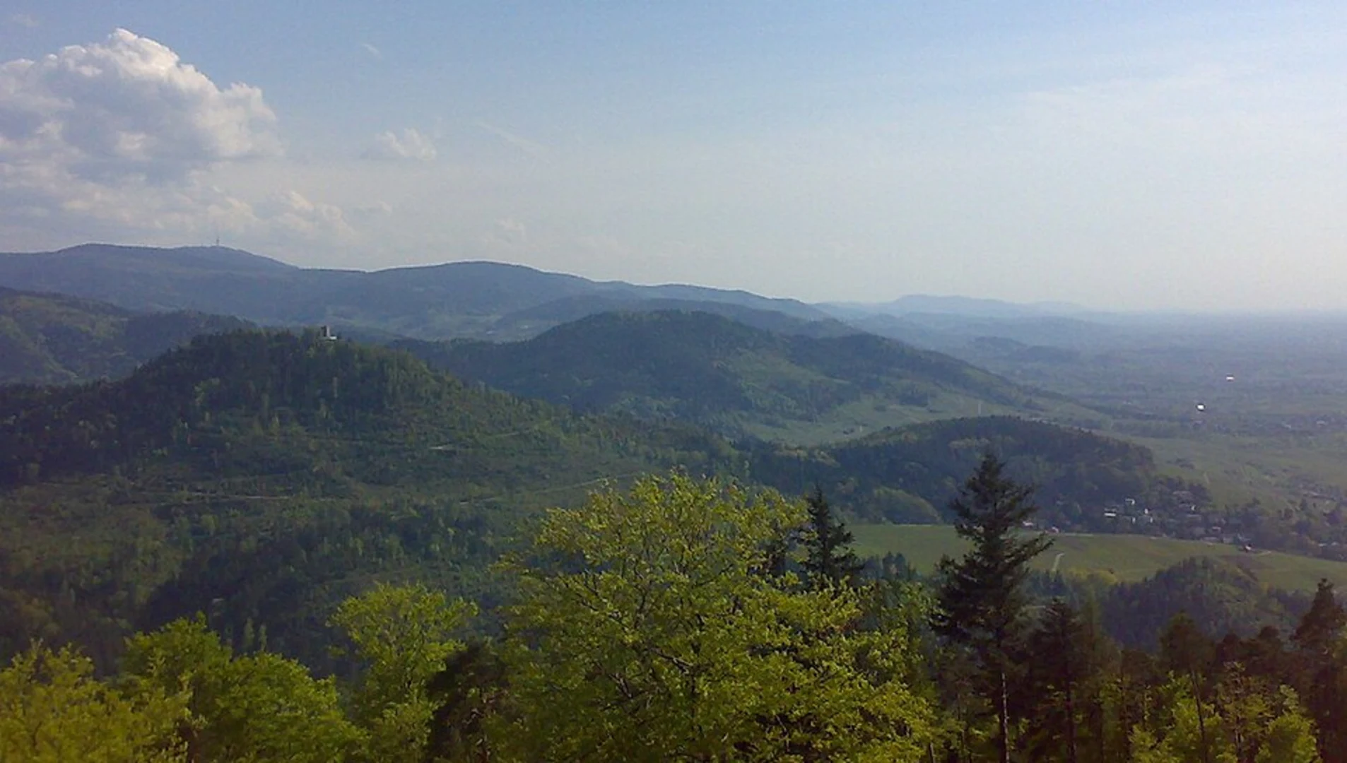 An image depicting the trail Fremersbergturm via Untere Turmstrasse Fremersberg and its surrounding area.