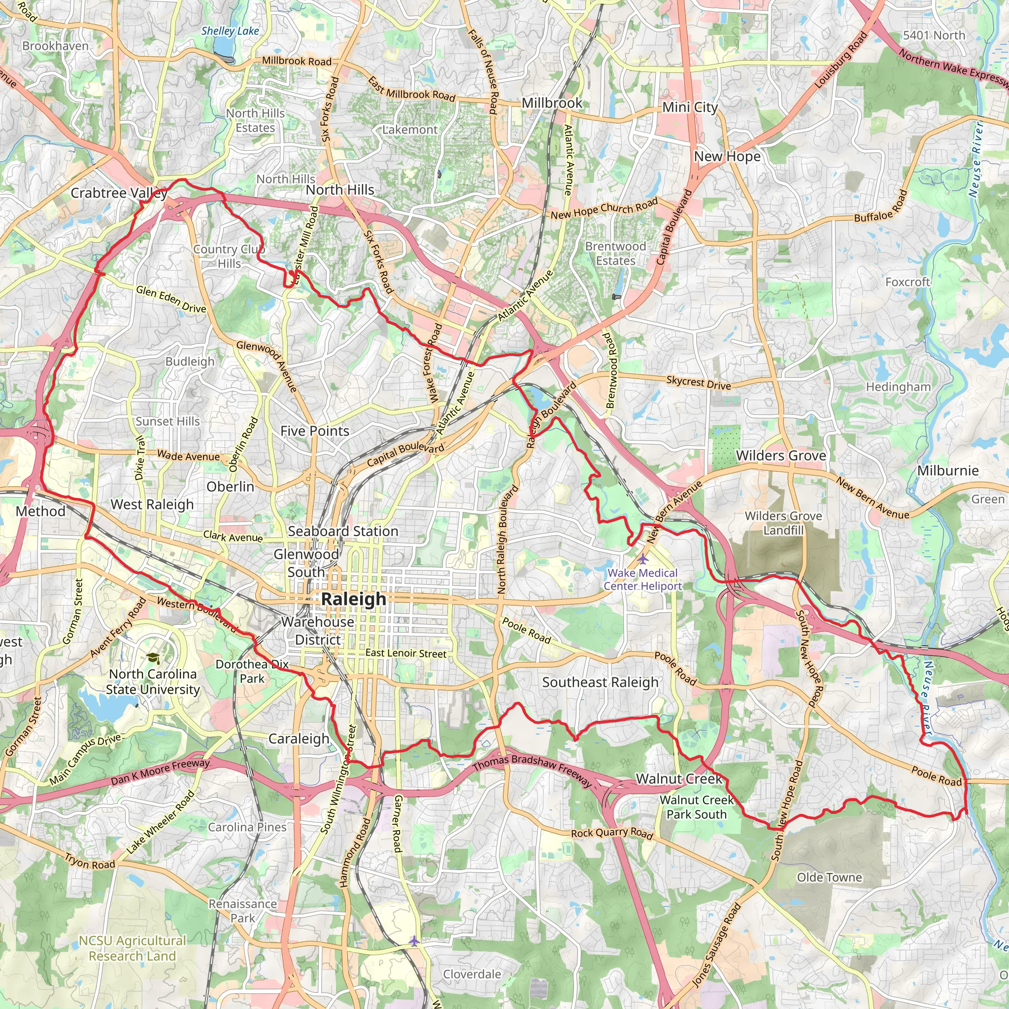 Crabtree Creek Trail, Walnut Creek Greenway and Reedy Creek Greenway Loop mobile static map