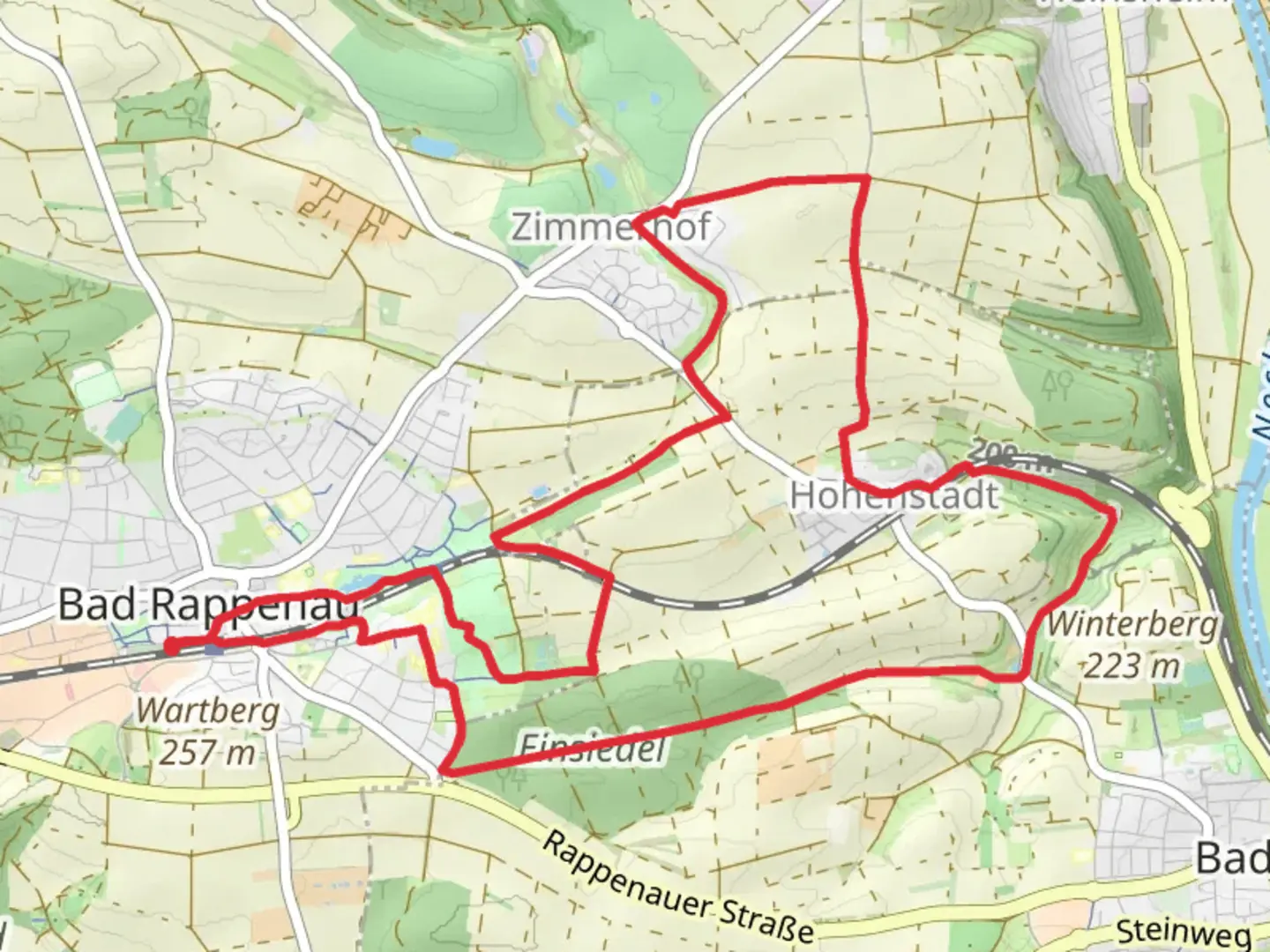 An image depicting the trail Kursee via Kurztrip fuer Botanisfans and Besinnungspfad and its surrounding area.