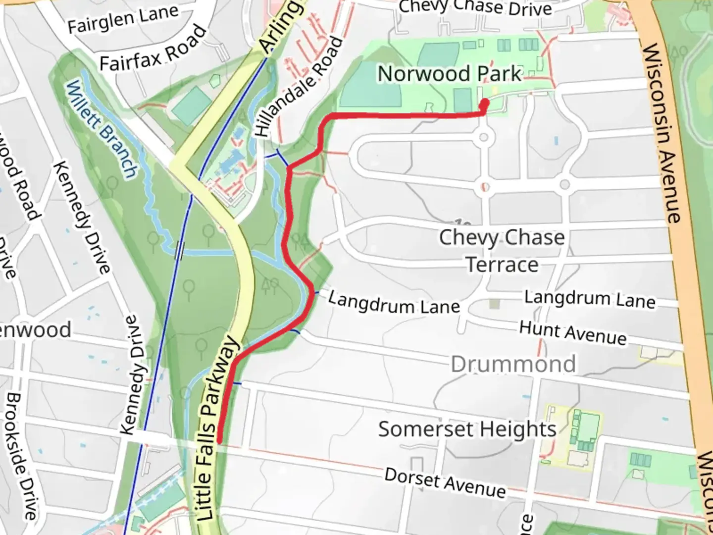 An image depicting the trail Willet Branch Walk and its surrounding area.
