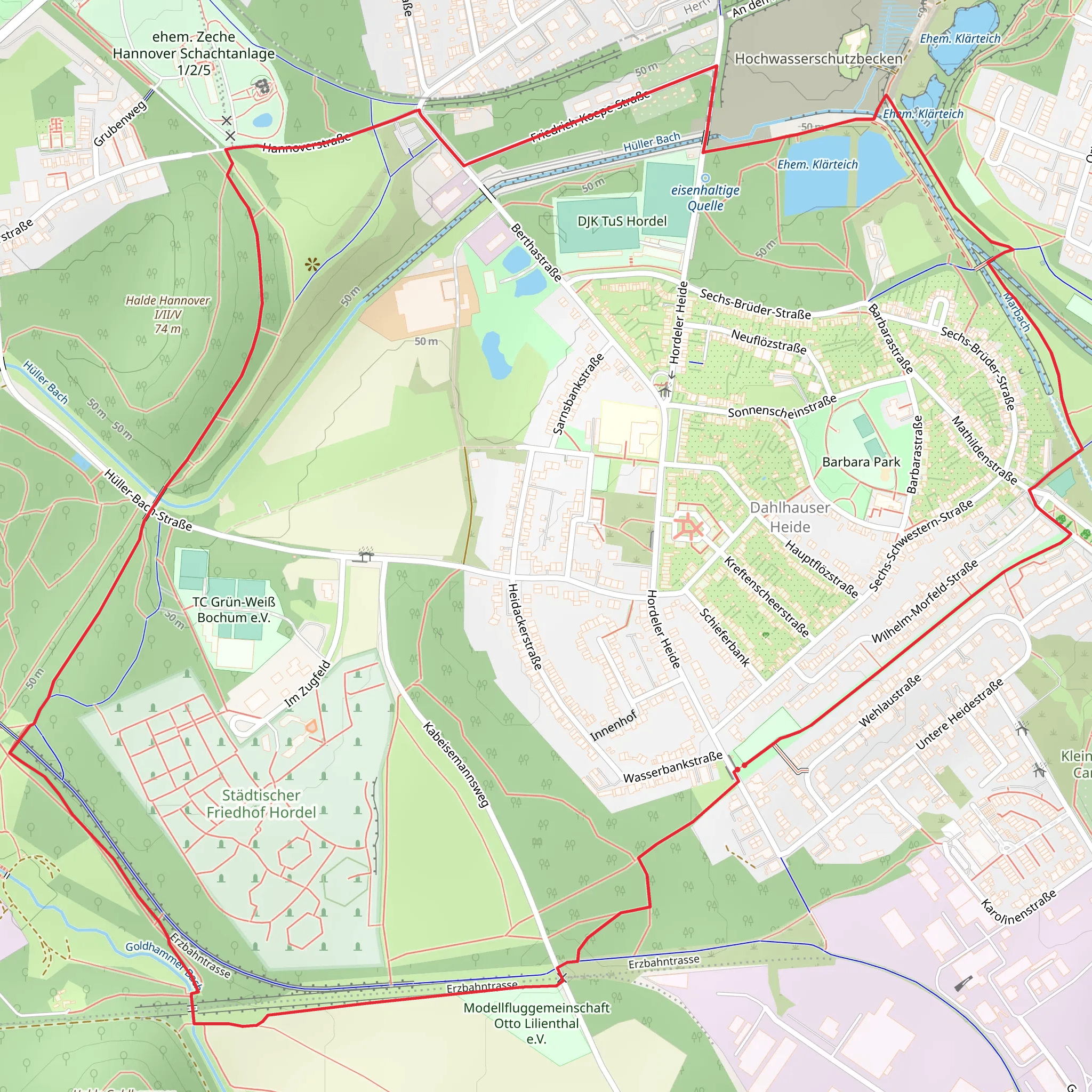 Ehem Klärteich via Rund um Bochum and O Rund um Hordel mobile static map