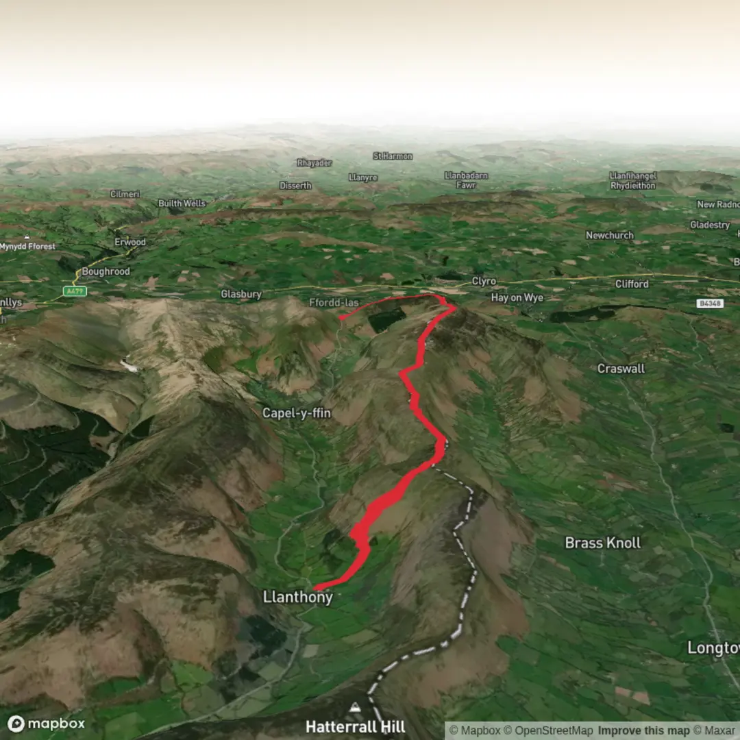 An image depicting the trail Llanthony to Hay Bluff & Gospel Pass - Linear and its surrounding area.