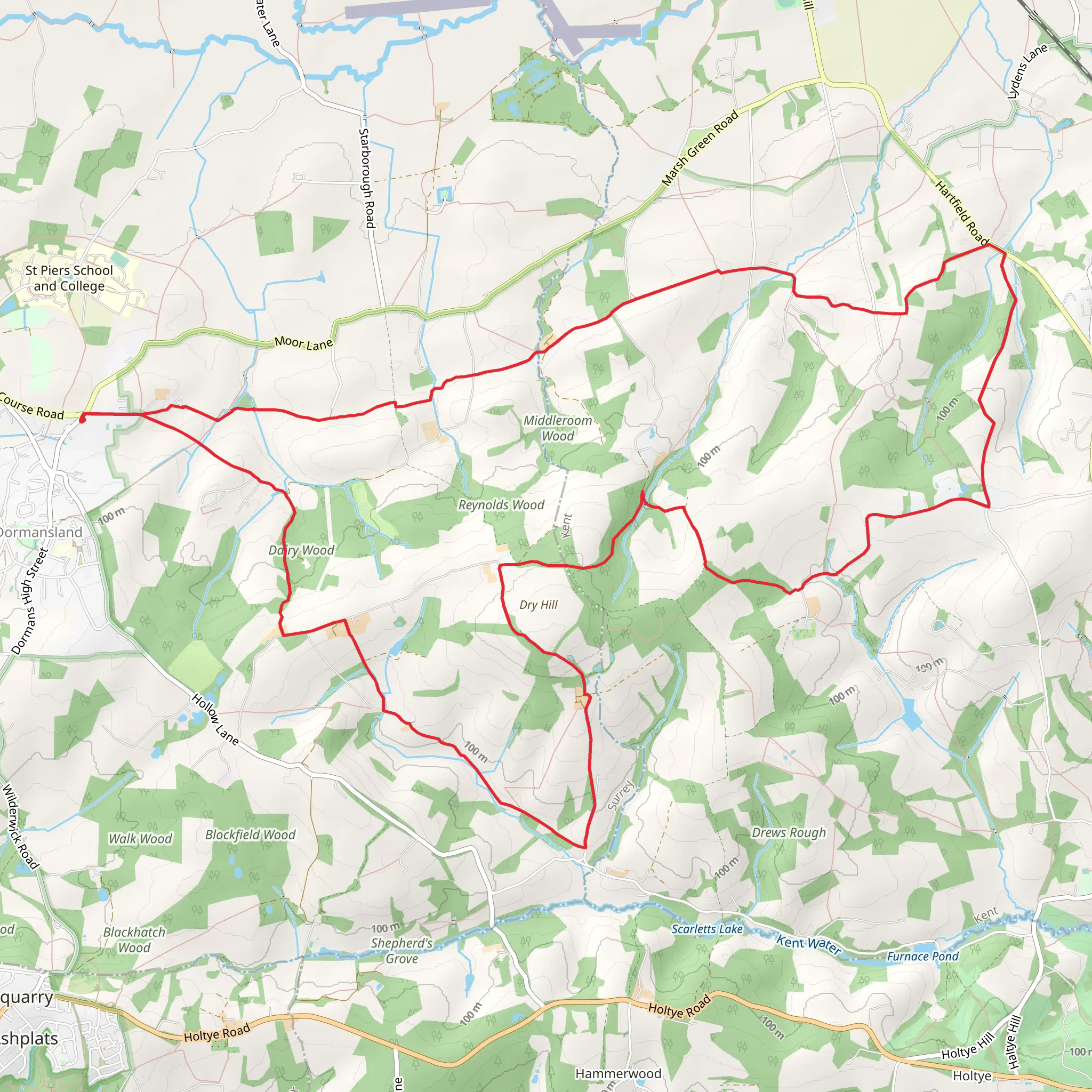 Birches Wood, Gilridge Wood and Dairy Wood Loop - Dormansland mobile static map