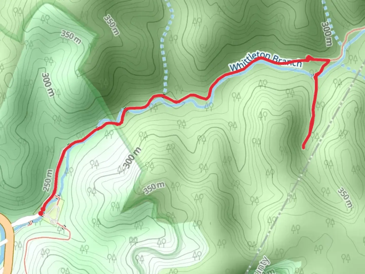 An image depicting the trail Sheltowee Trace Trail and Whittleton Arch Trail and its surrounding area.