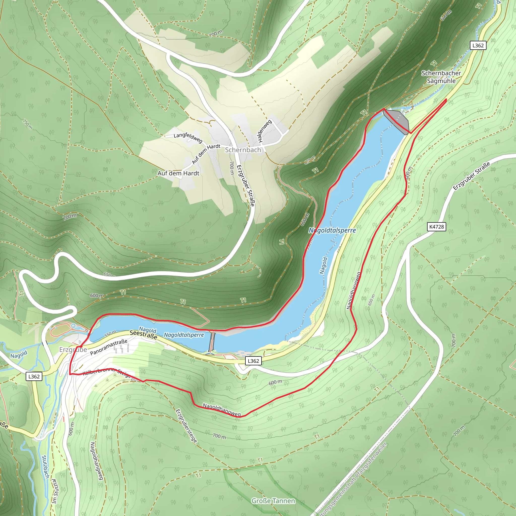 Nagoldtalsperre Loop via Erzgrube mobile static map