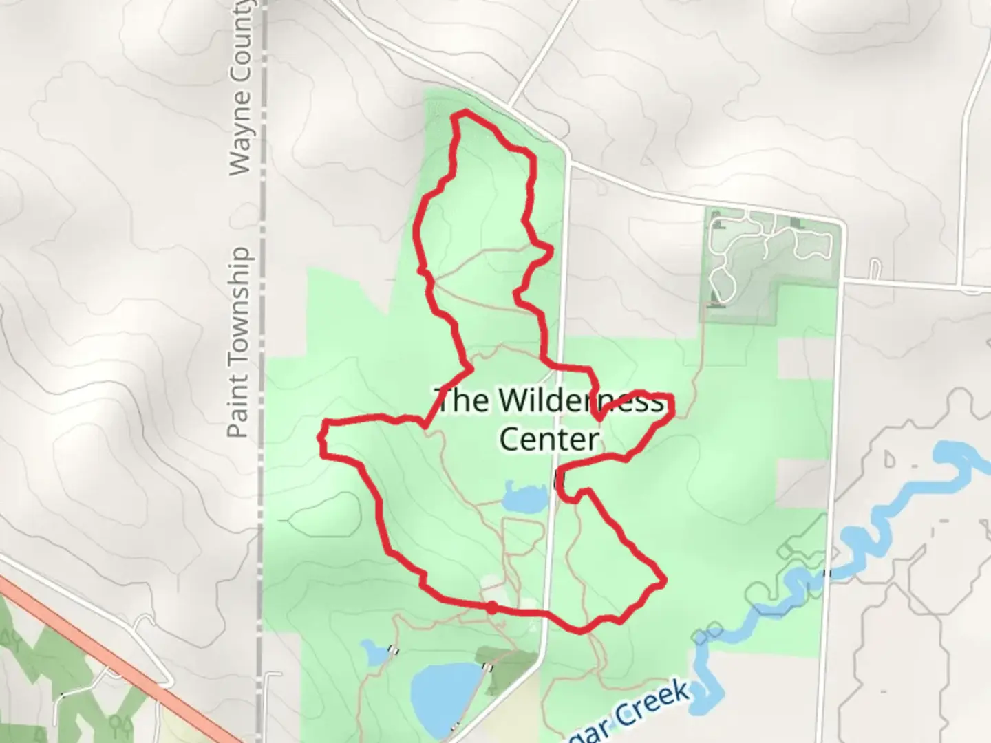 An image depicting the trail Wilderness Walk and Pioneer Path and its surrounding area.