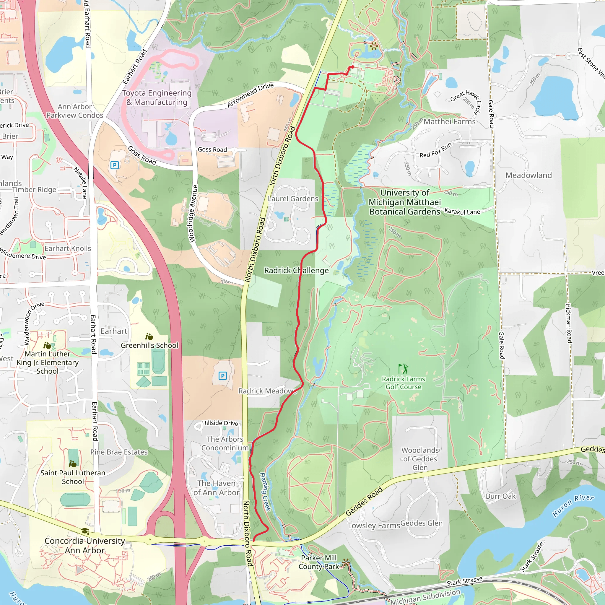 Matthaei Botanical Gardens Trail mobile static map
