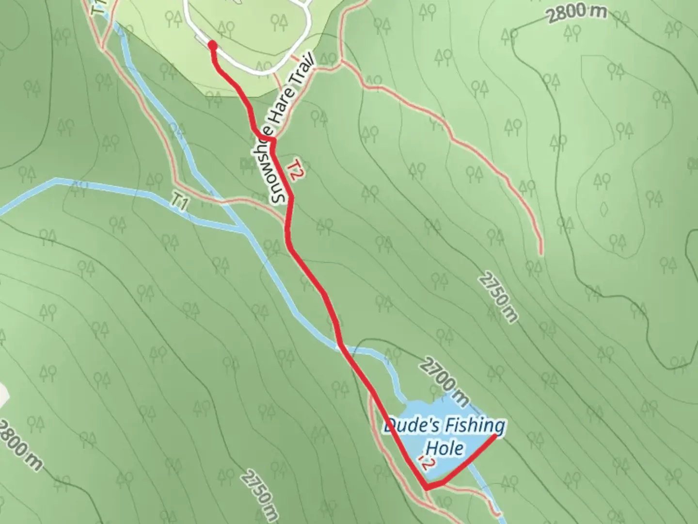 An image depicting the trail Dude's Fishing Hole and its surrounding area.