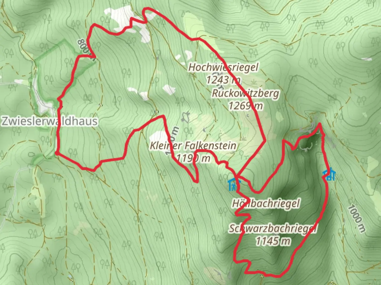 An image depicting the trail Ruckwiesberg, Grober Falkenstein and Kleiner Falkenstein Loop and its surrounding area.