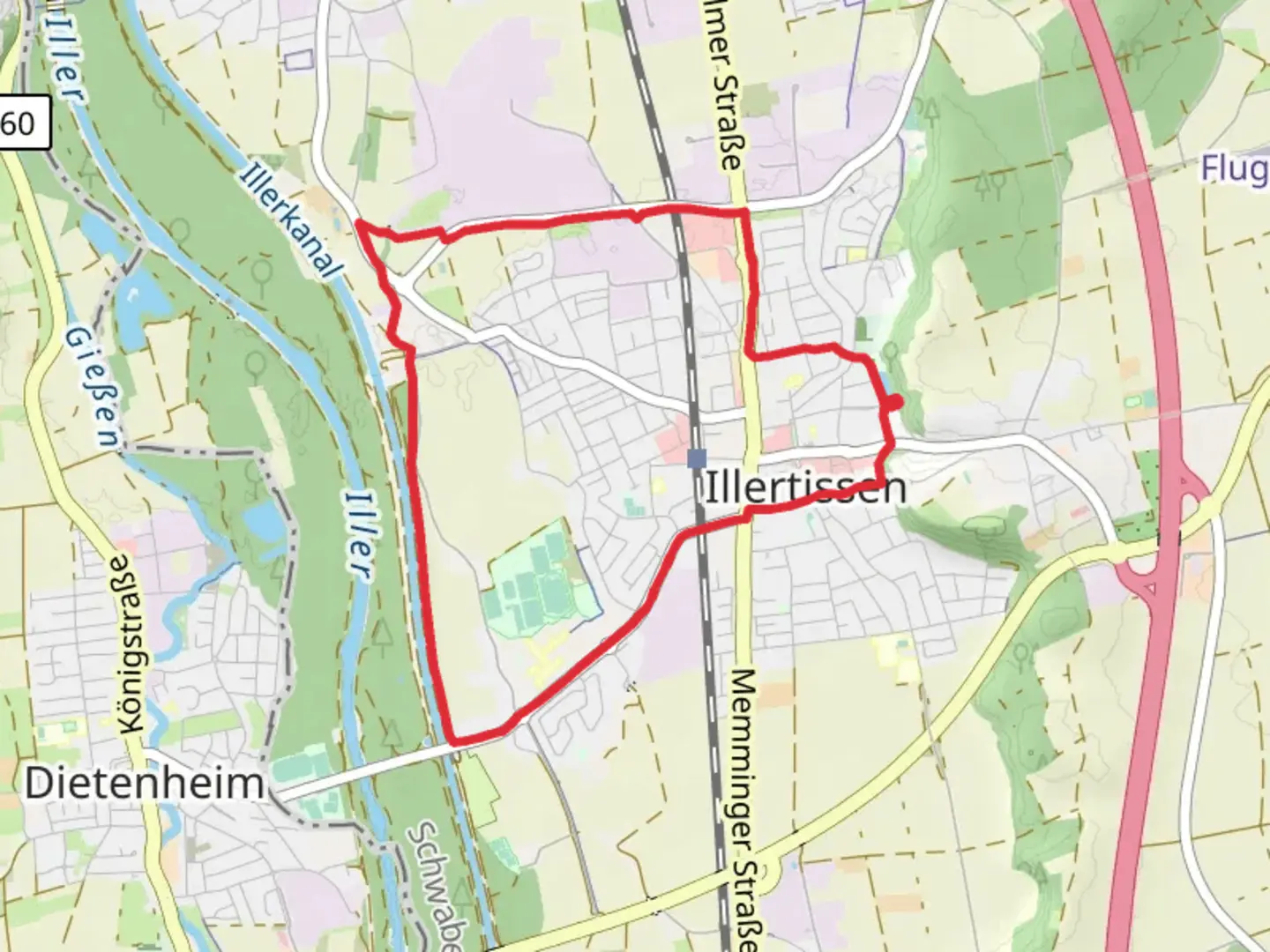 An image depicting the trail Weiher via Wanderweg 5 Stadt Illertissen and its surrounding area.