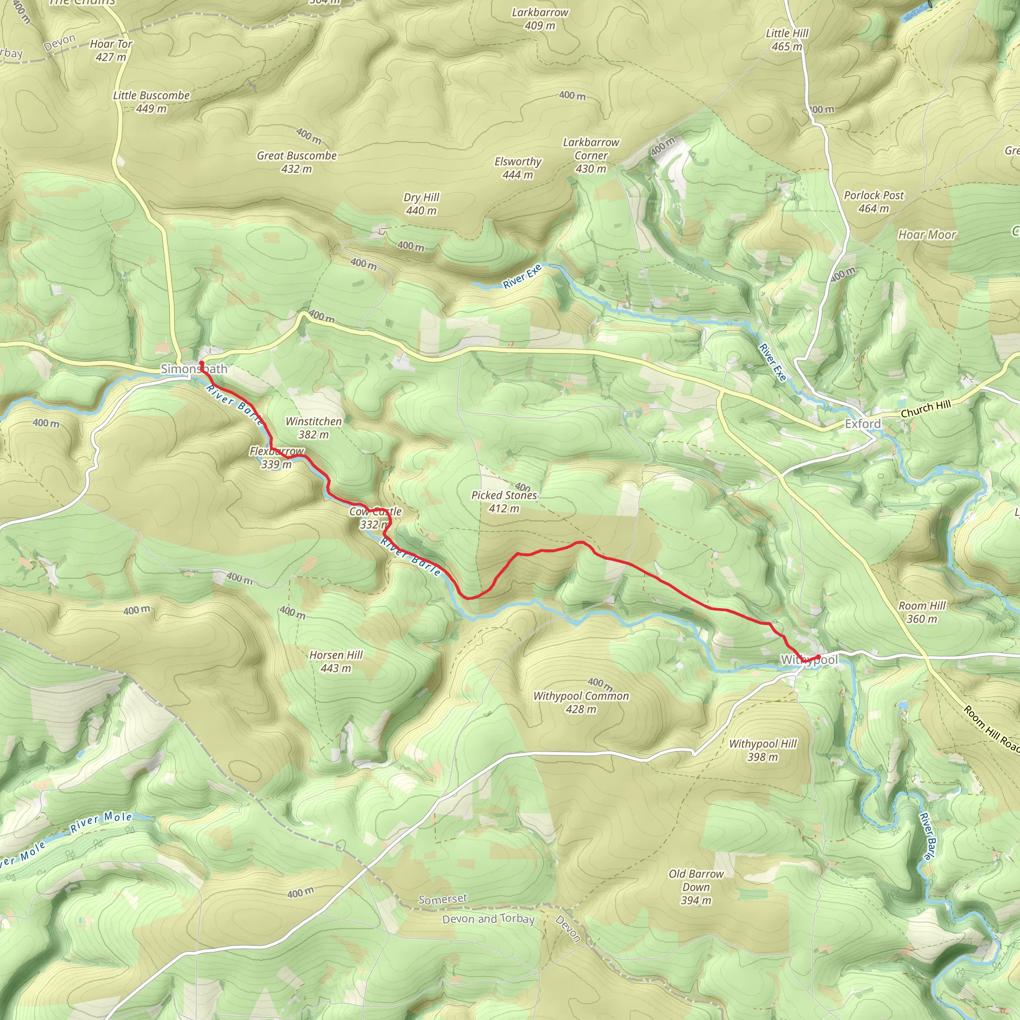 Withypoll to Simonsbath Walk mobile static map